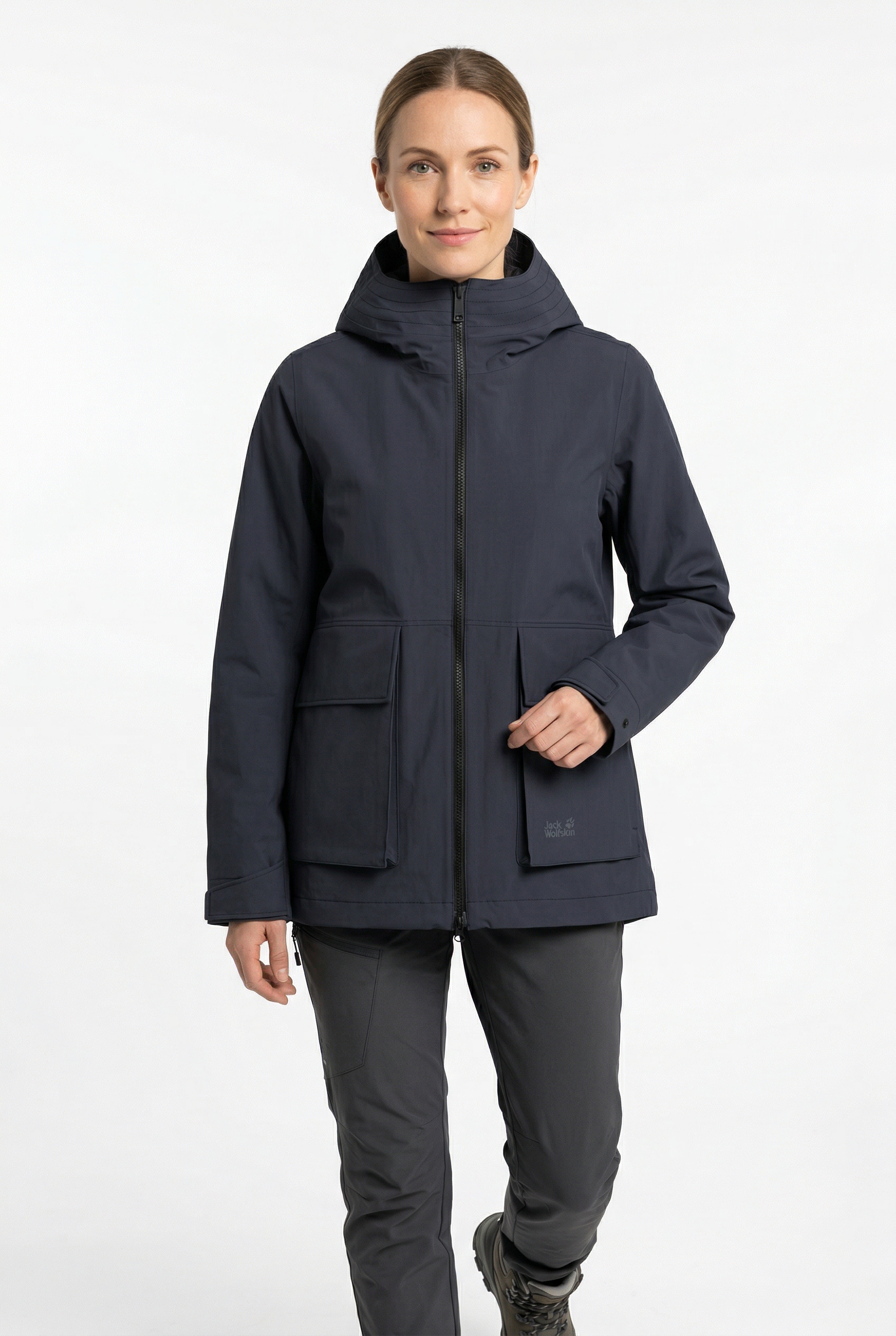 Jack Wolfskin Funktionsjacke "NABUR 2L JKT W" mit Kapuze mit 2-Wege-Reißverschluss, wasserdicht, atmungsaktiv