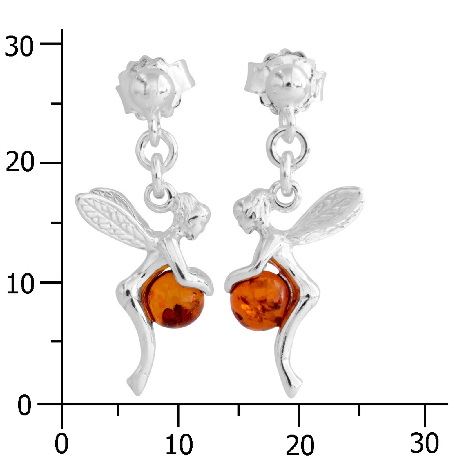 Ostsee-Schmuck Elfe Sterling Silver 925 Amber Earrings Size 28 Silver 2