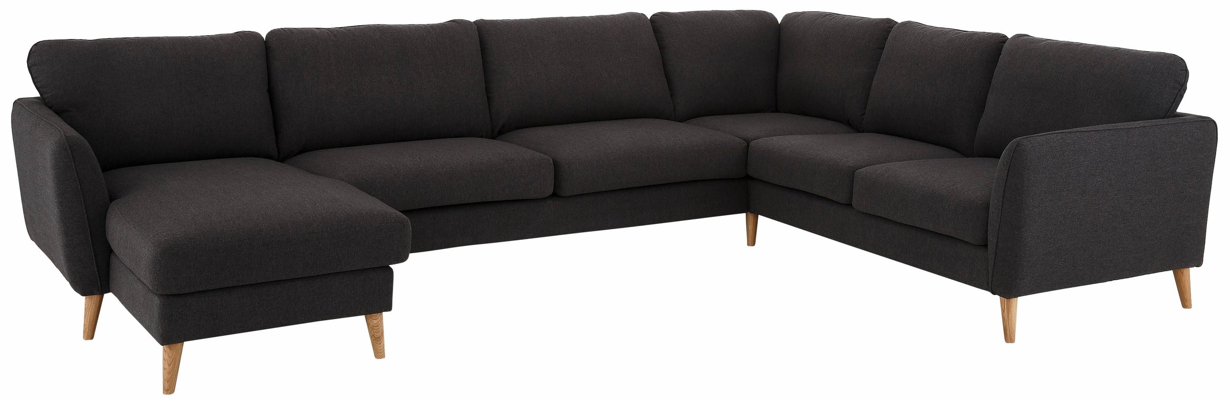 Home affaire Wohnlandschaft »MARSEILLE XXL 349cm, U-Form, Ottomane rechts/links wählbar«, Massivholzbeine Eiche, Landhausstil, Wellenunterfederung