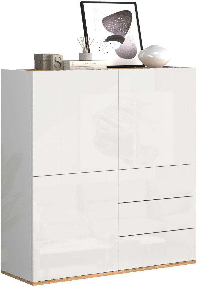 Preisvergleich für OTTO home Highboard GARDA,Kommode, Made in Italy, Breite 102 cm, Höhe 110 cm, grifflos 1 Stk. tlg. Hochglanzlackierte Fronten,, BxHxT 102x35x110.2 cm, in der Farbe Weiss, aus Holzwerkstoff