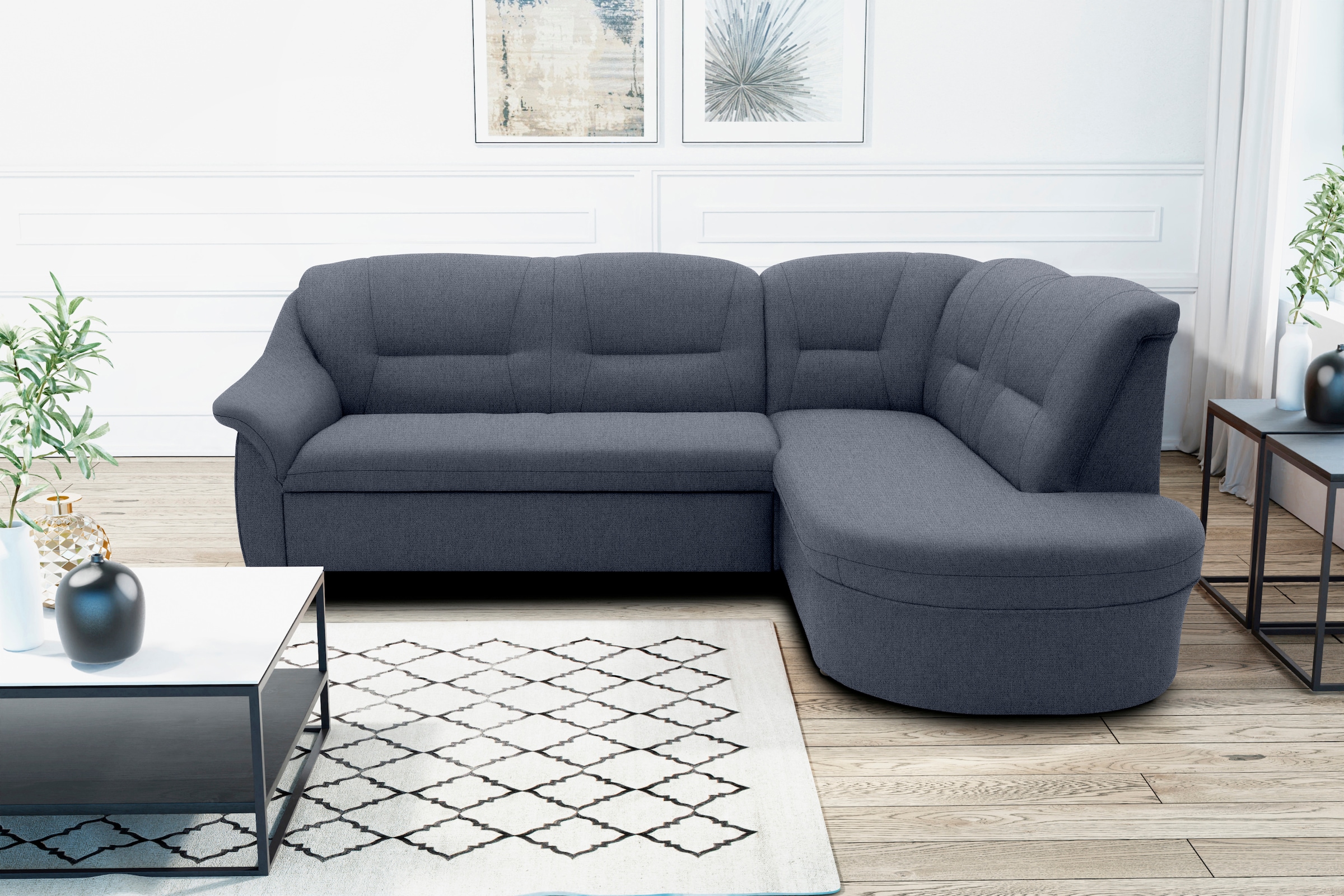 DOMO collection Ecksofa »Faenza für kleine Räume, Stellmaße 232,176cm, komfortabel, L-Form«, mit Ottomane, zeitlos, elegante Armlehnen, wahlweise mit Bettfunktion