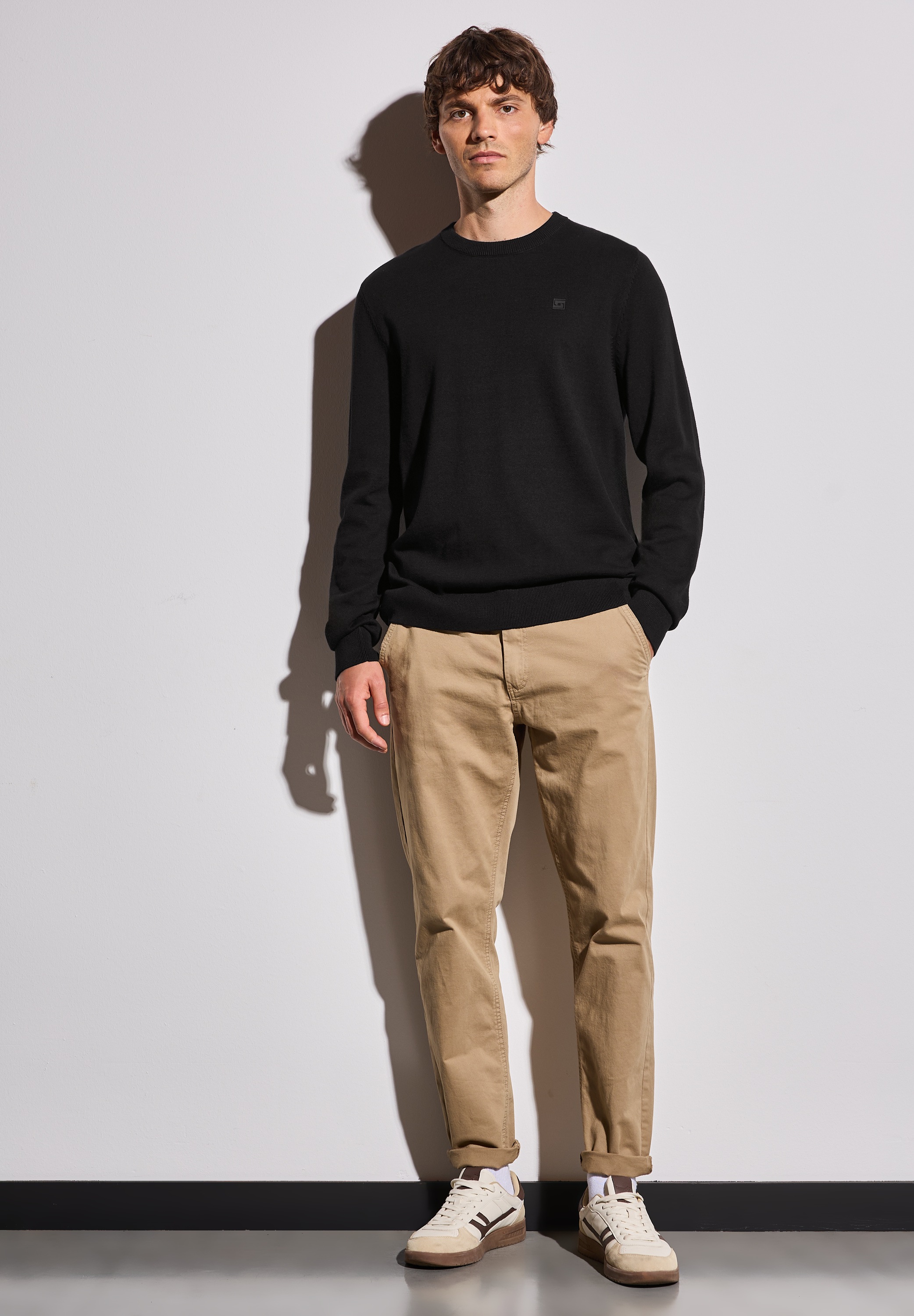 STREET ONE MEN Rundhalspullover, aus reiner Baumwolle