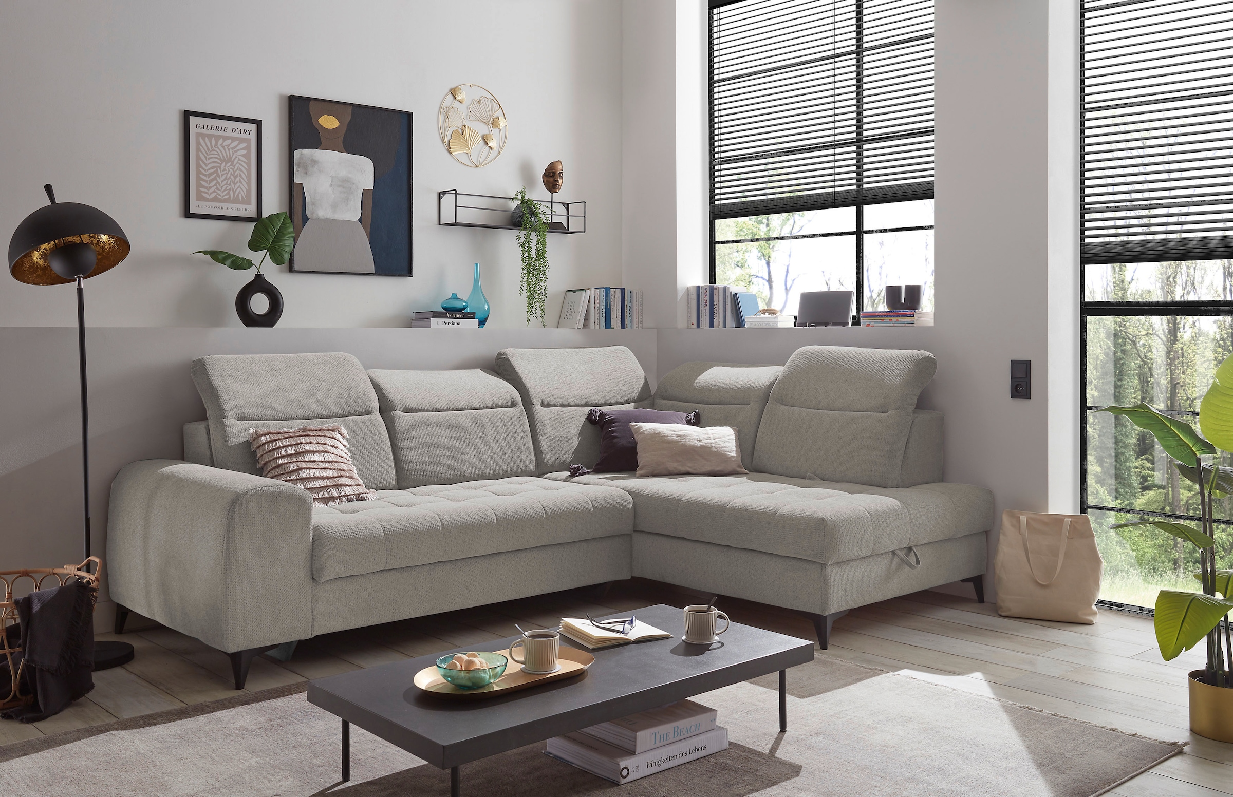 ED EXCITING DESIGN Ecksofa »Rockdale L-Form mit Bettfunktion, Bettkasten«, Kopfteilverstellung, Sitztiefenverstellung & USB-Port