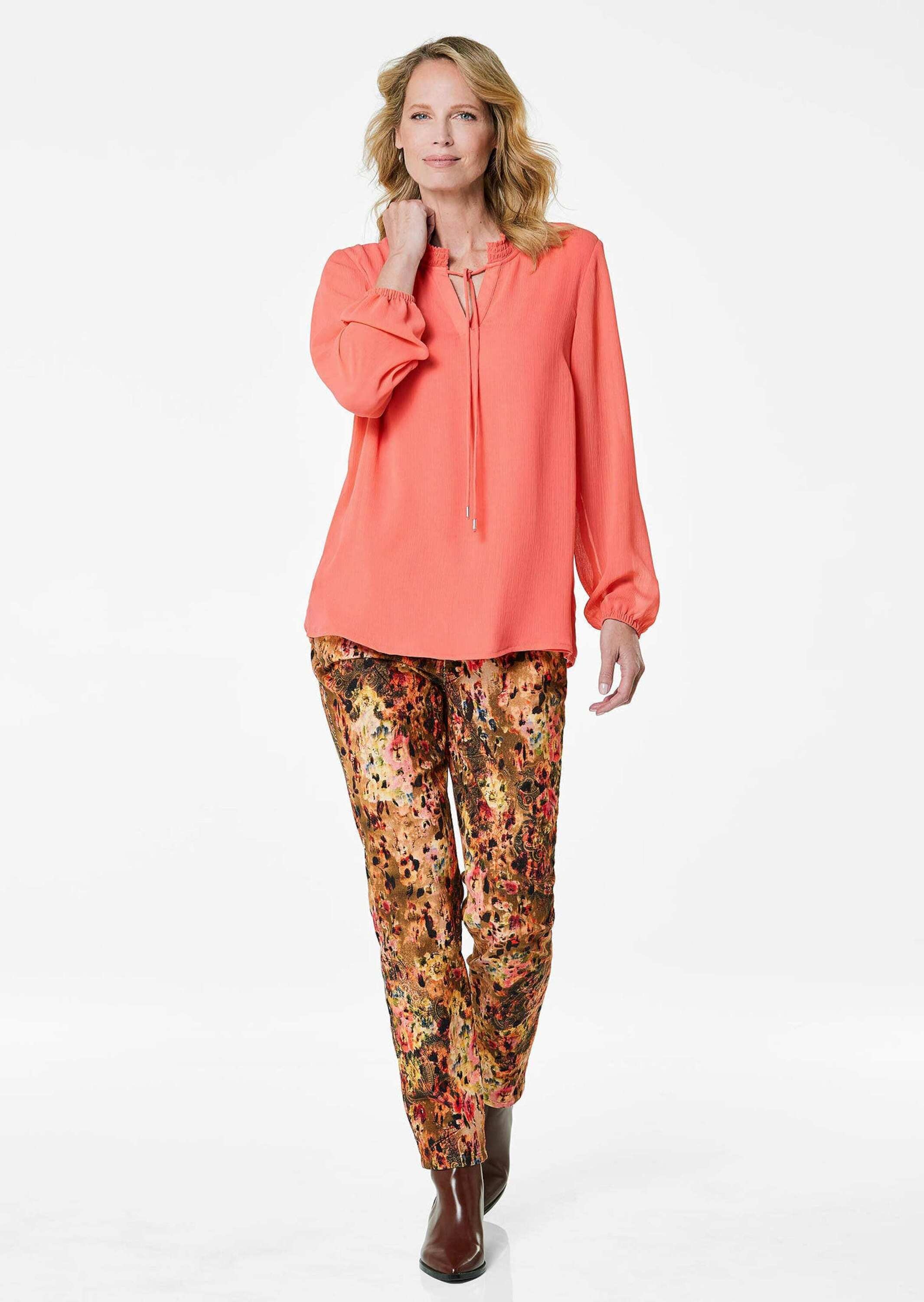 GOLDNER Chiffonbluse "Kurzgröße Elegante Jersey-Bluse mit Rundhals" günstig online kaufen