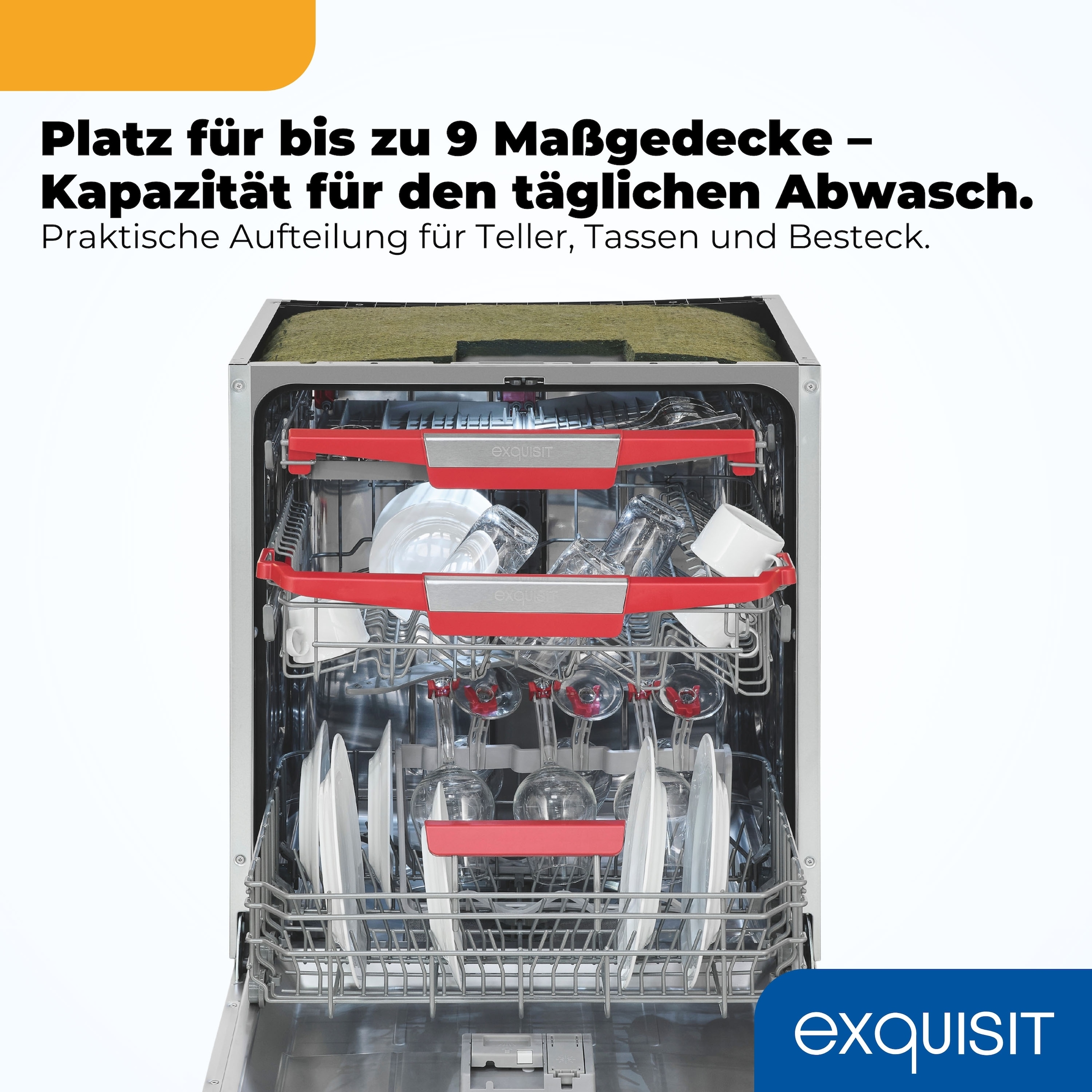 exquisit vollintegrierbarer Geschirrspüler 9614 »EGSP9614-E-030A inox« 9,5 l 14 tlg. Maßgedecke 14 Maßgedecke & flüsterleise 42 dB – stark und angenehm ruhig