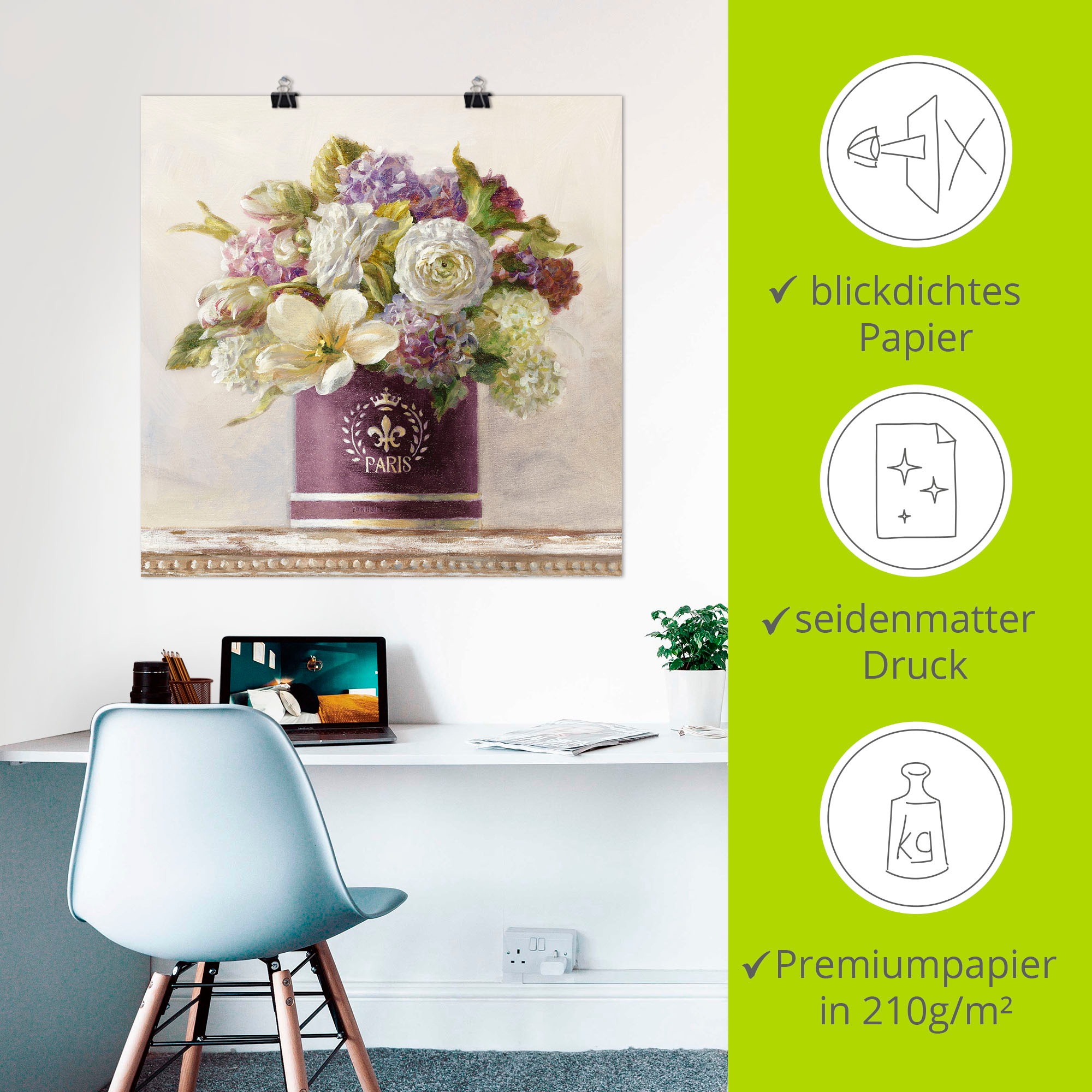 Poster ARTLAND "Tulpen in Auberginer Hutschachtel", lila (farbe bild(er): lila), B:30cm H:30cm, Bilder, Poster, ohne Rahmen 3