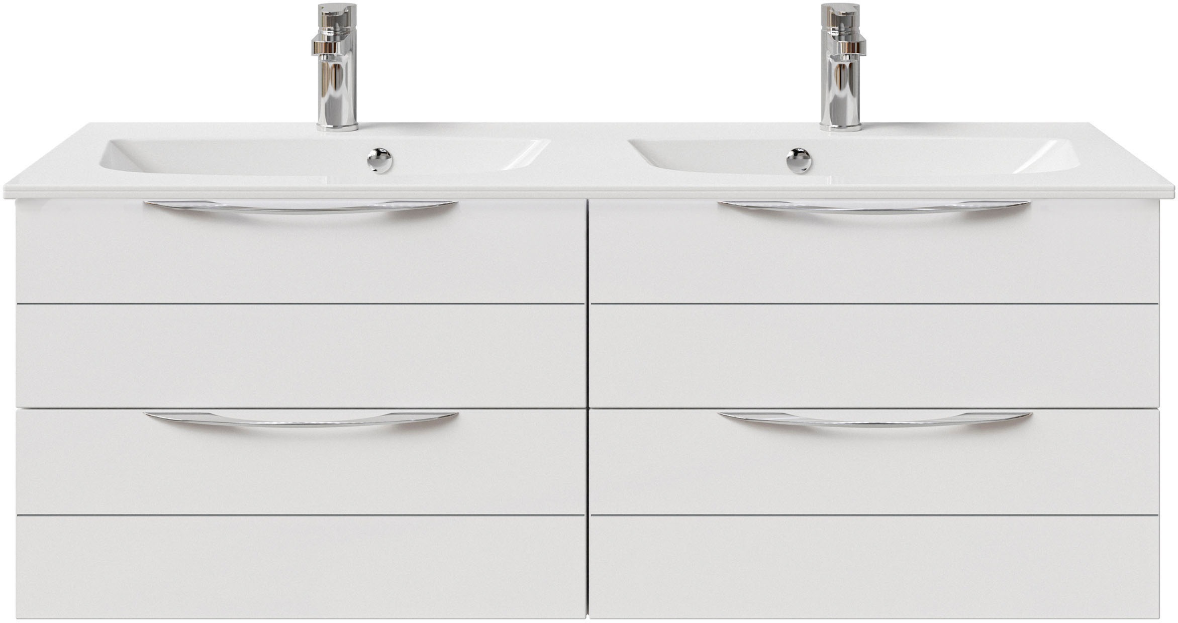 Saphir Badmöbel-Set »Serie 6025 2-teilig Mineralmarmor-Waschtisch mit LED-Spiegelschrank«, (2 St.), Waschplatz 132cm breit, 4 Schubladen, 2 Spiegel-Türen, inkl Türdämpfer