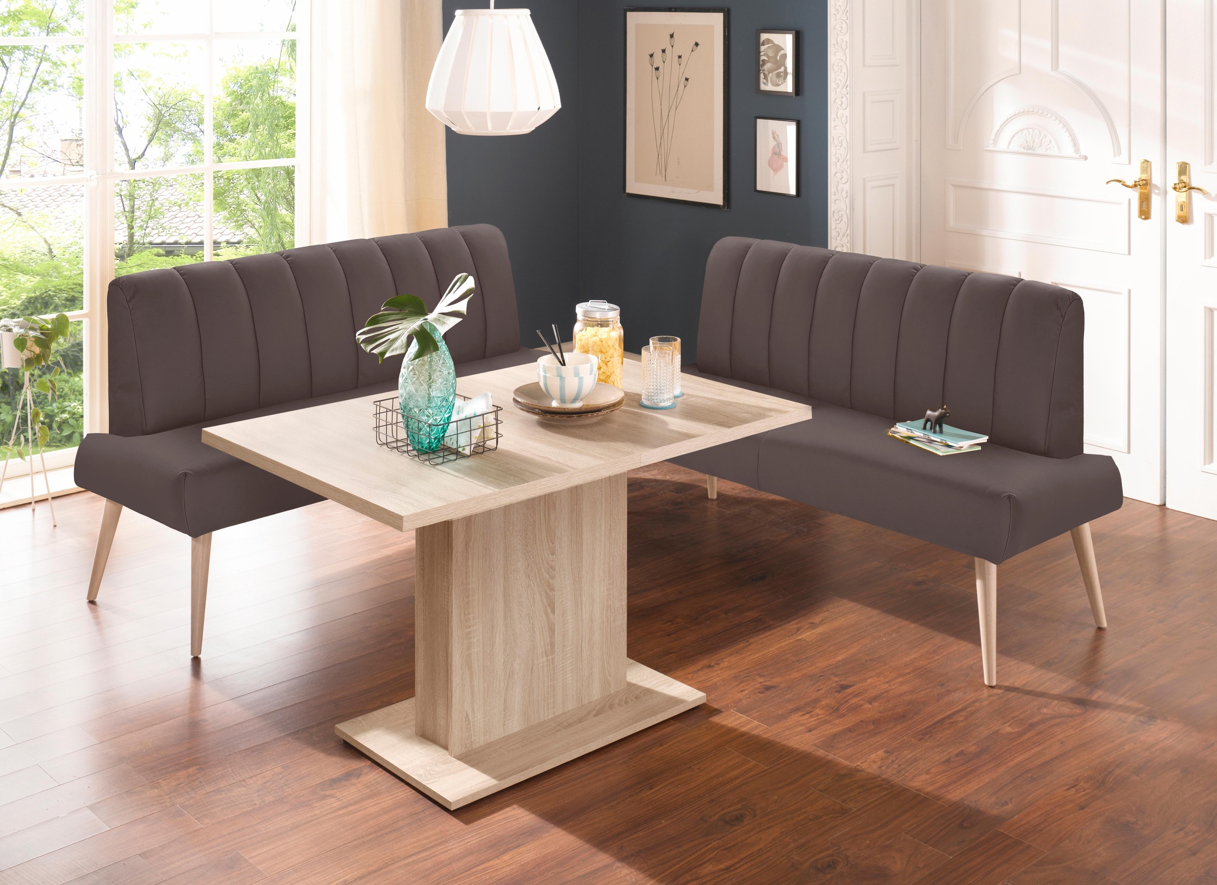 exxpo - sofa fashion Sitzbank »Costa, moderne Rückensteppung, bequem und elegant, hoher Holzfuß«, hochwertige Detailverarbeitung, Frei im Raum stellbar