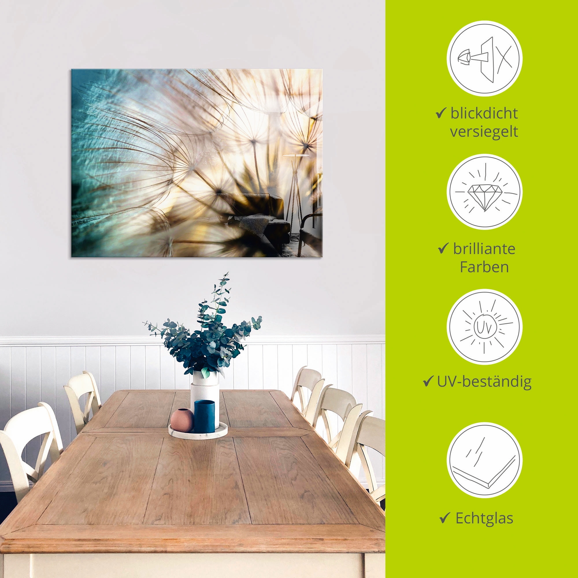 Artland Glasbild »Pusteblume Makro abstrakt«, Blumen, (1 St.), in verschiedenen Größen