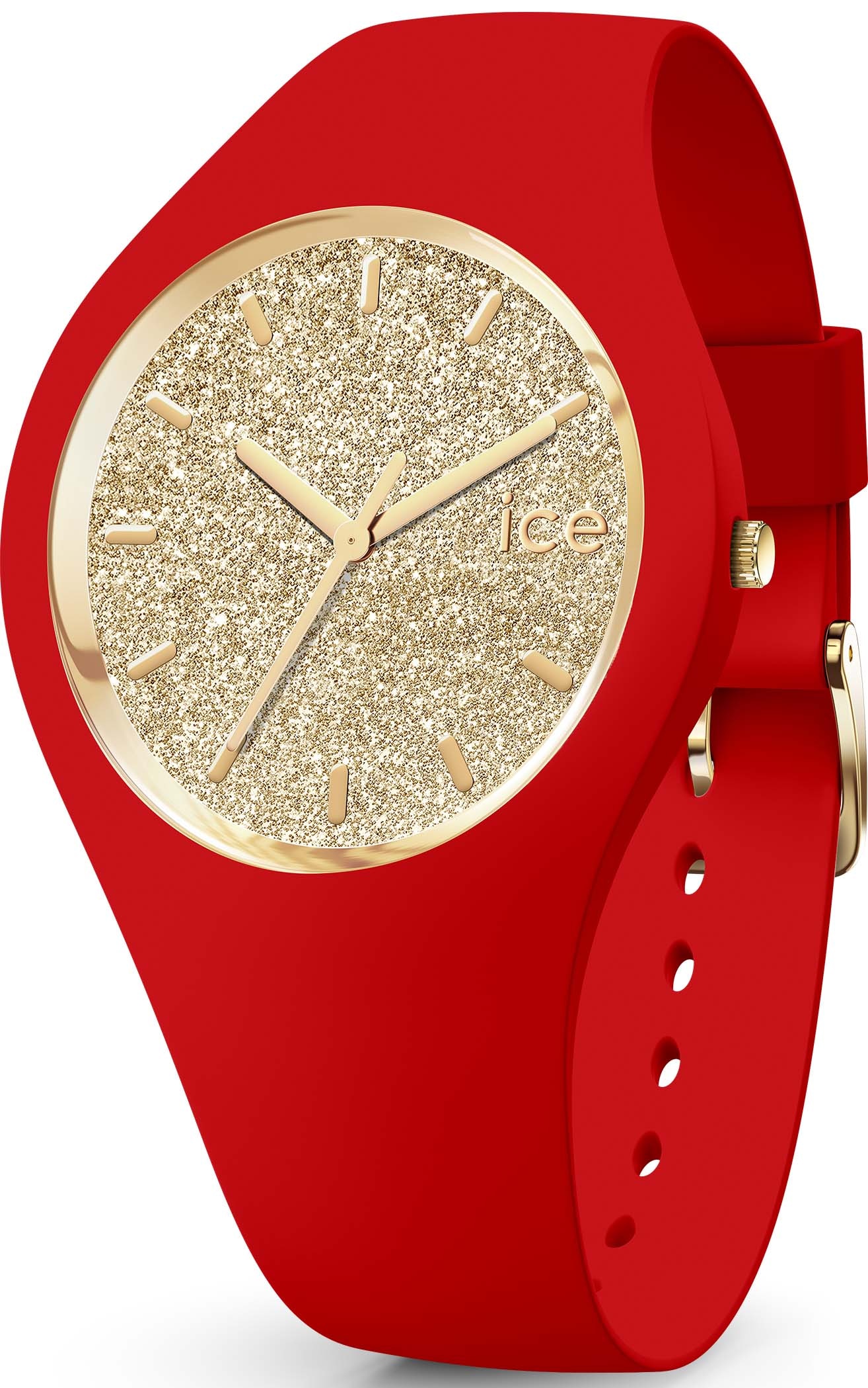 Quarzuhr »ICE glitter Red passion M, 021080«, Armbanduhr, Damenuhr, Silikon