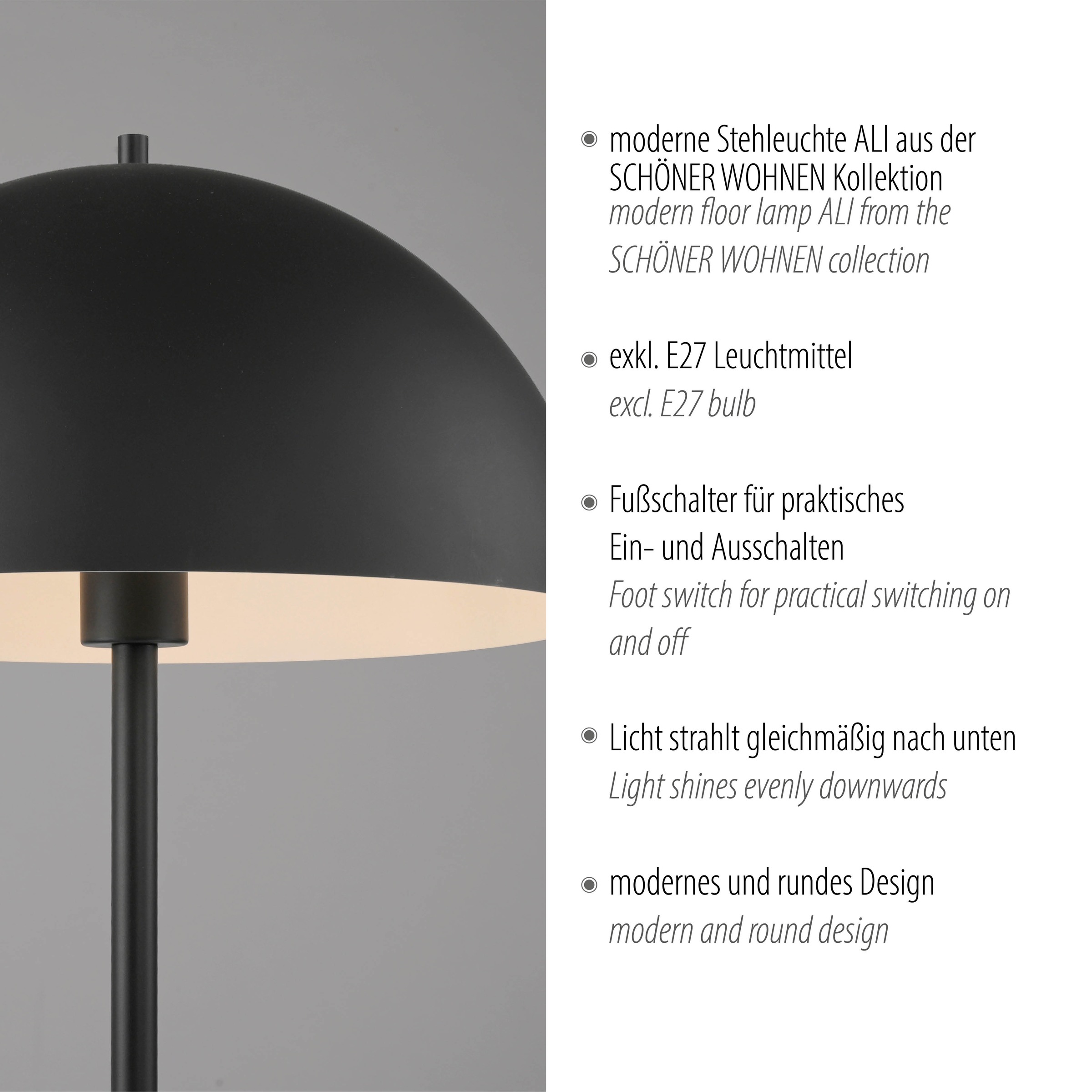 SCHÖNER WOHNEN-Kollektion LED Stehlampe »ALI« E27 1 Stk. SCHÖNER WOHNEN Kollektion, Fußschalter, Downlight