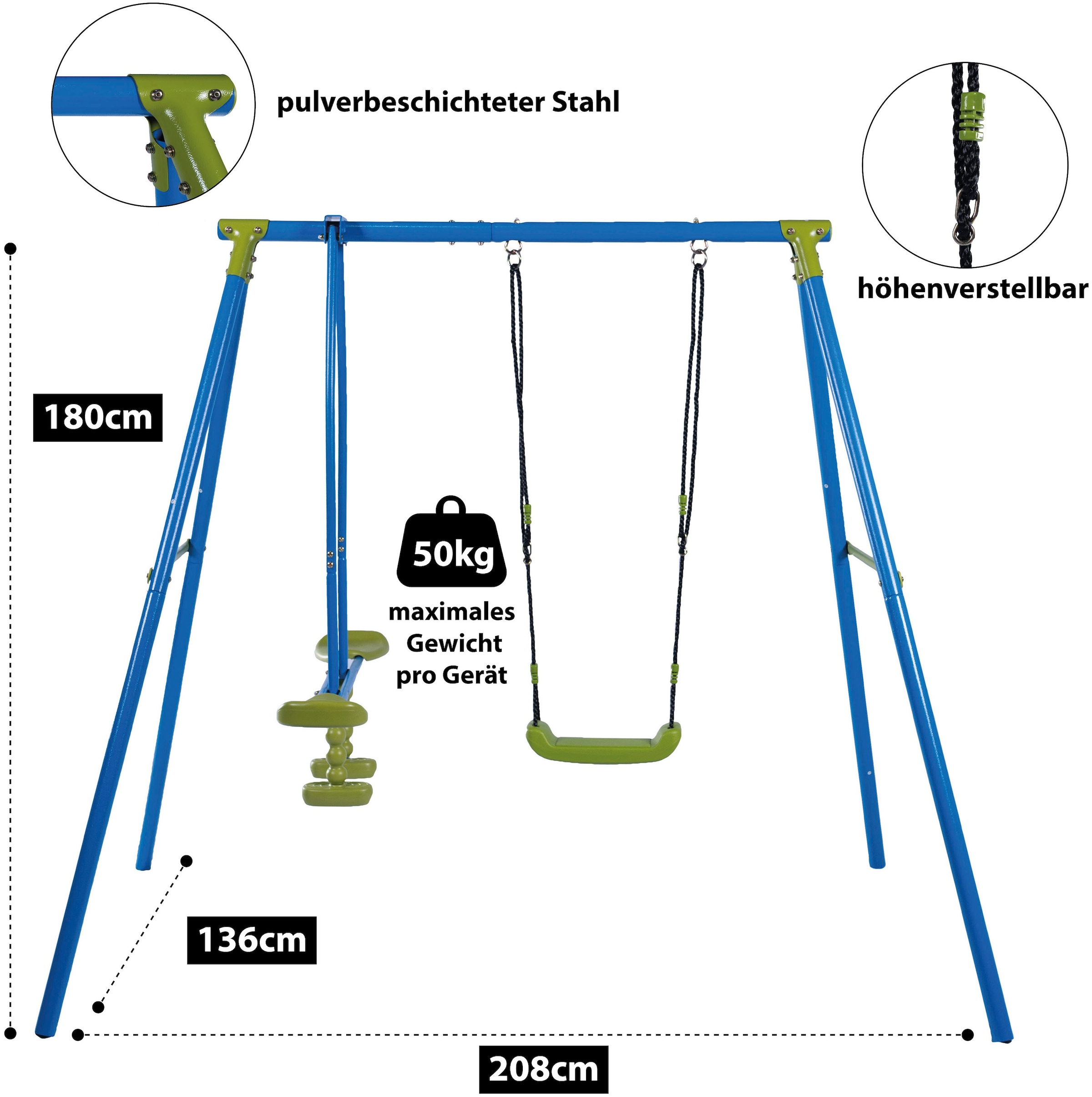 SANDORA Schaukelkombination, Schaukel + Wippe, Aufbaumaße H x L x B 180 x 136 x 208 cm