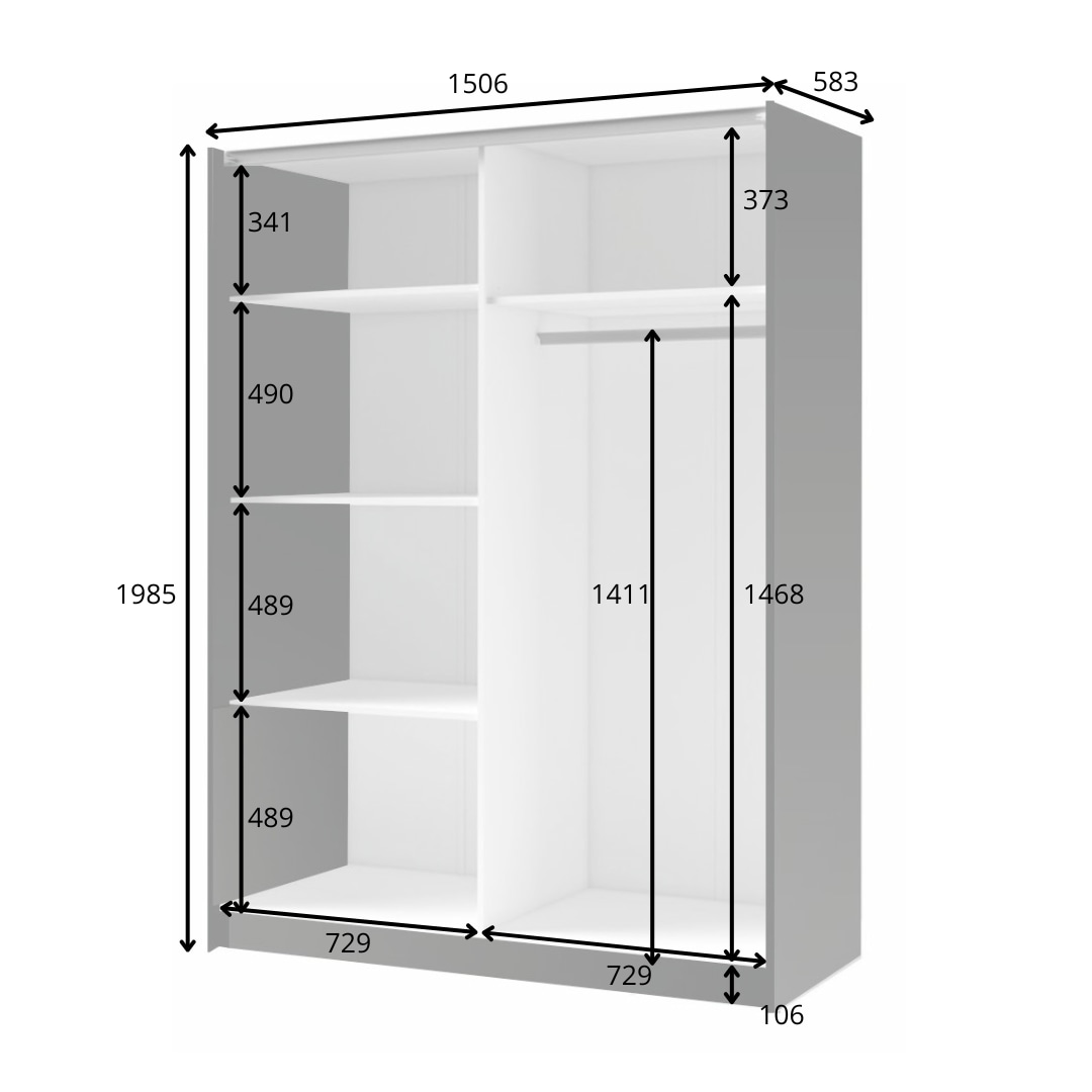 INOSIGN Kleiderschrank »Kleiderschrank Charisy mit Spiegel, 4 Einlegeböden und Kleiderstange«, Garderobe mit 2 Schwebetüren und Lamellen, B/H/T 150/198,5/62 cm