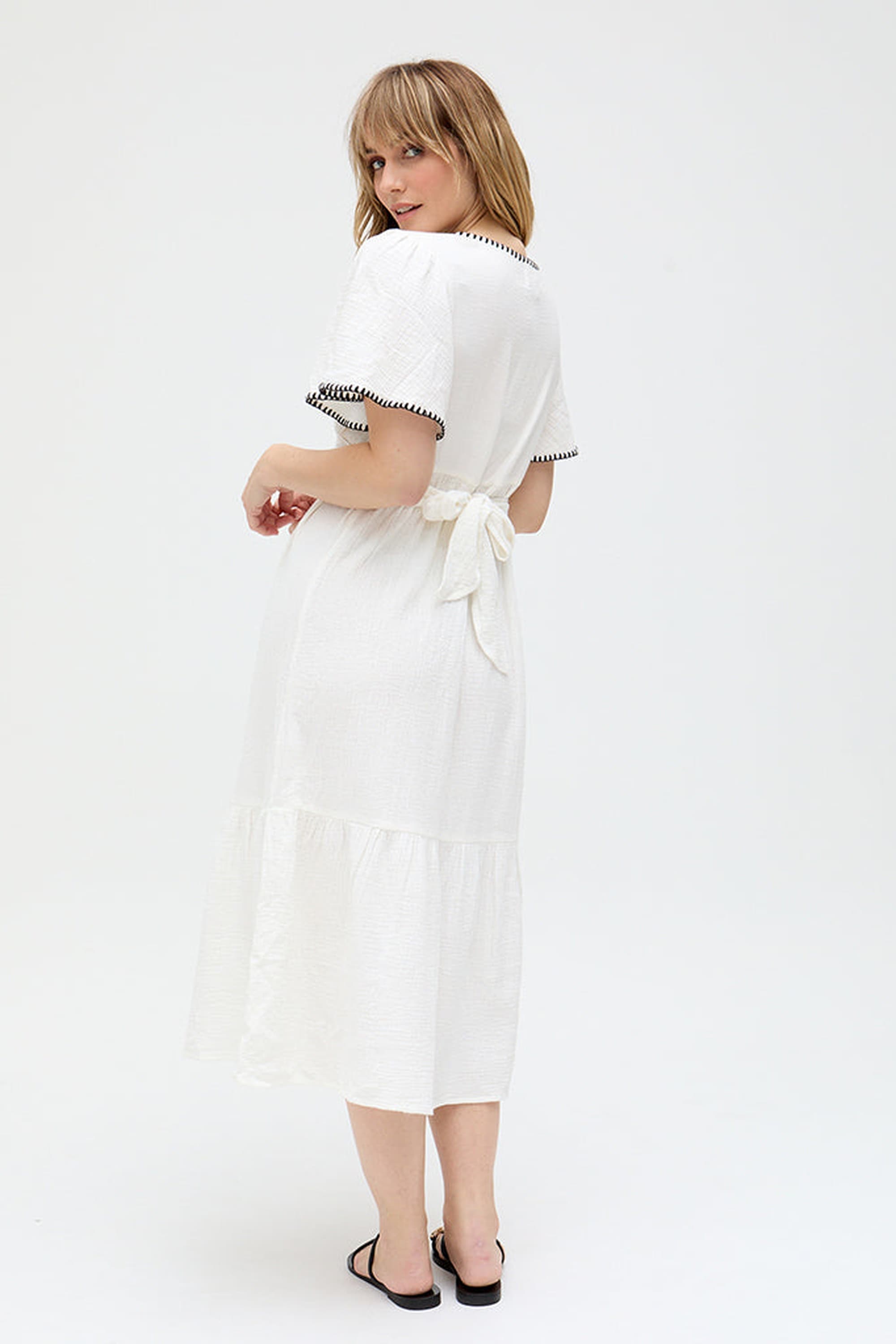 RAFFYA Midikleid »Delilah V-Neck Front Tie Midi Dress Damen«