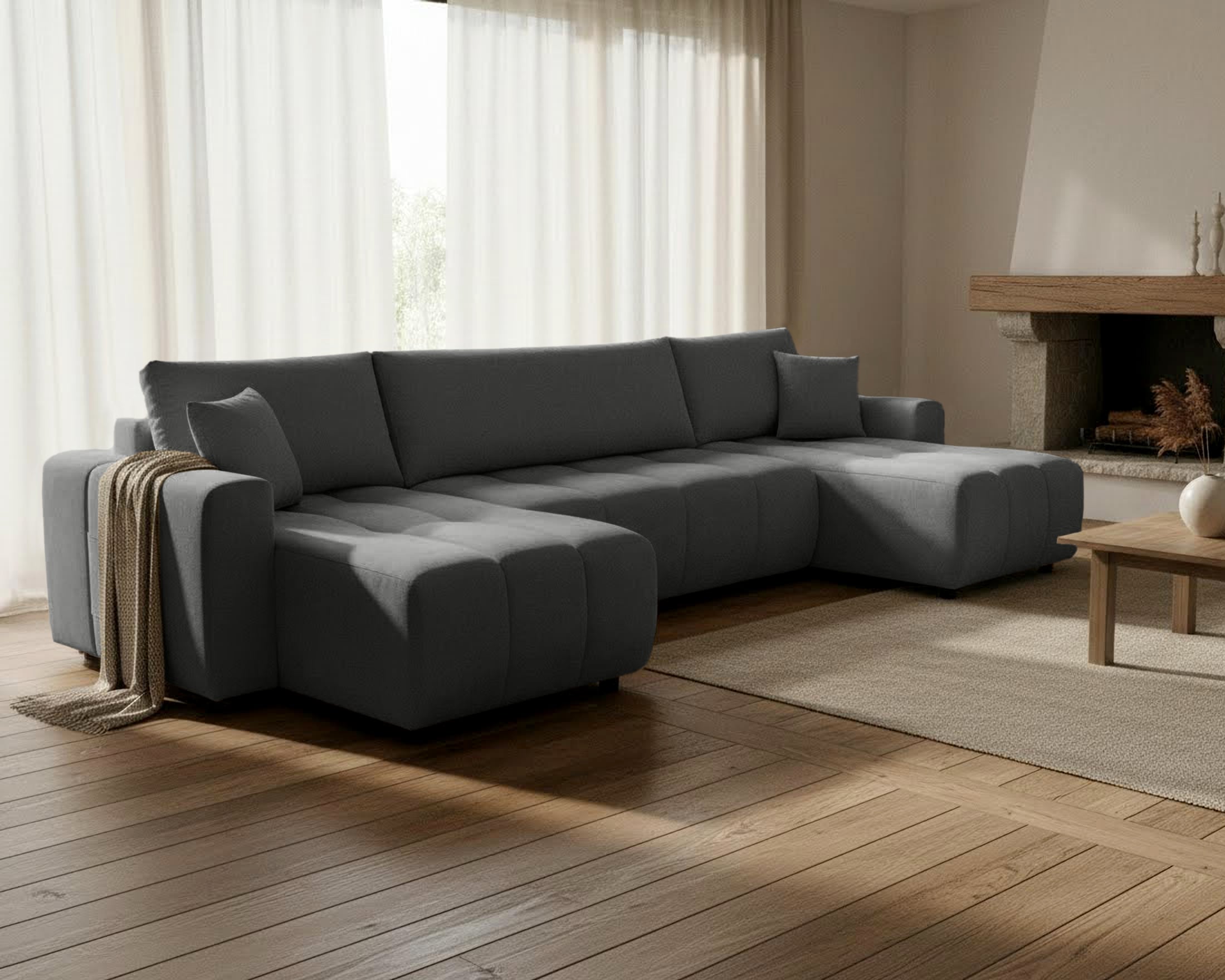 OTTO home Wohnlandschaft »YLVAA U-Form, 311 cm - Schlafsofa« Schlaffunktion (132/269), Boxspring, Bettkasten, Feinstruktur-Bezug