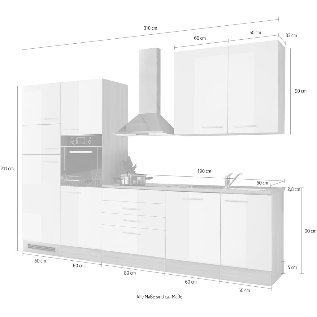 BASIC by Balculina Küchenzeile »Laurel«, ohne E-Geräte, Breite 310 cm