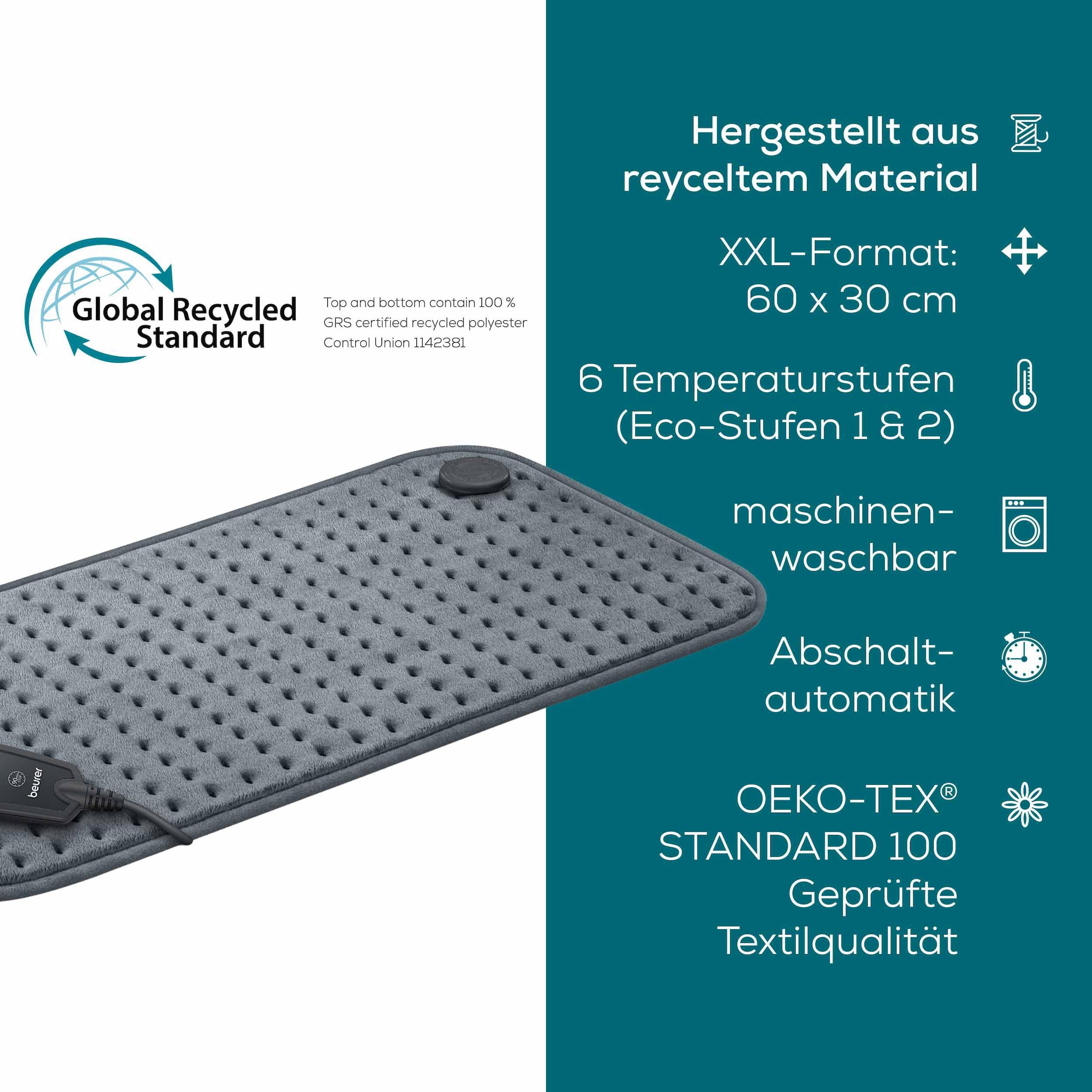 BEURER Heizkissen »HK 123 XXL, extra großes Format mit 60 x 30 cm für großflächige Wärme«, 3 Temperaturstufen, maschinenwaschbar, Sicherheitsabschaltung