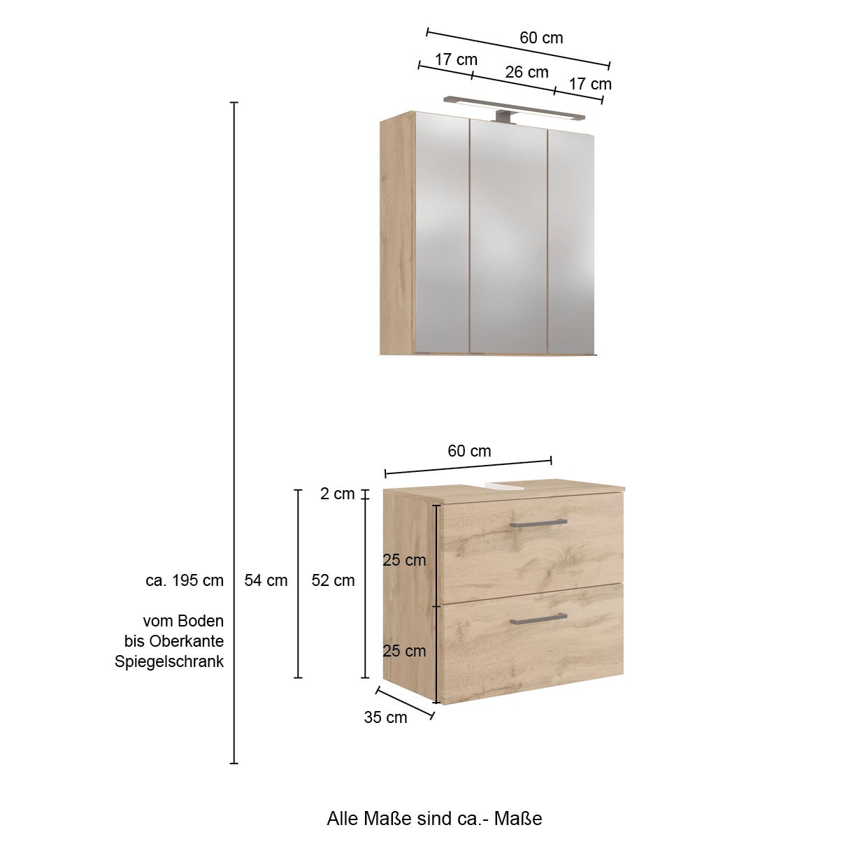 welltime Badmöbel-Set »Chicago«, (3 St., Spiegelschrank, Unterbeckenschrank, Midischrank)