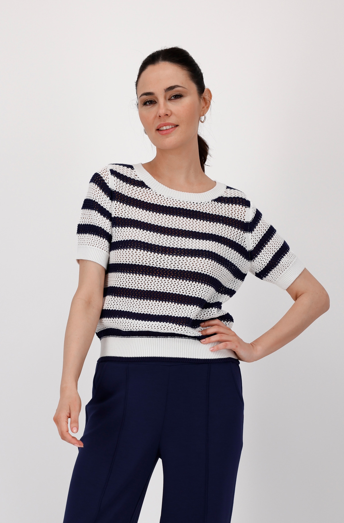 Monari Strickpullover "Pullover Ajour Ringel", Mit Rundhalsausschnitt günstig online kaufen