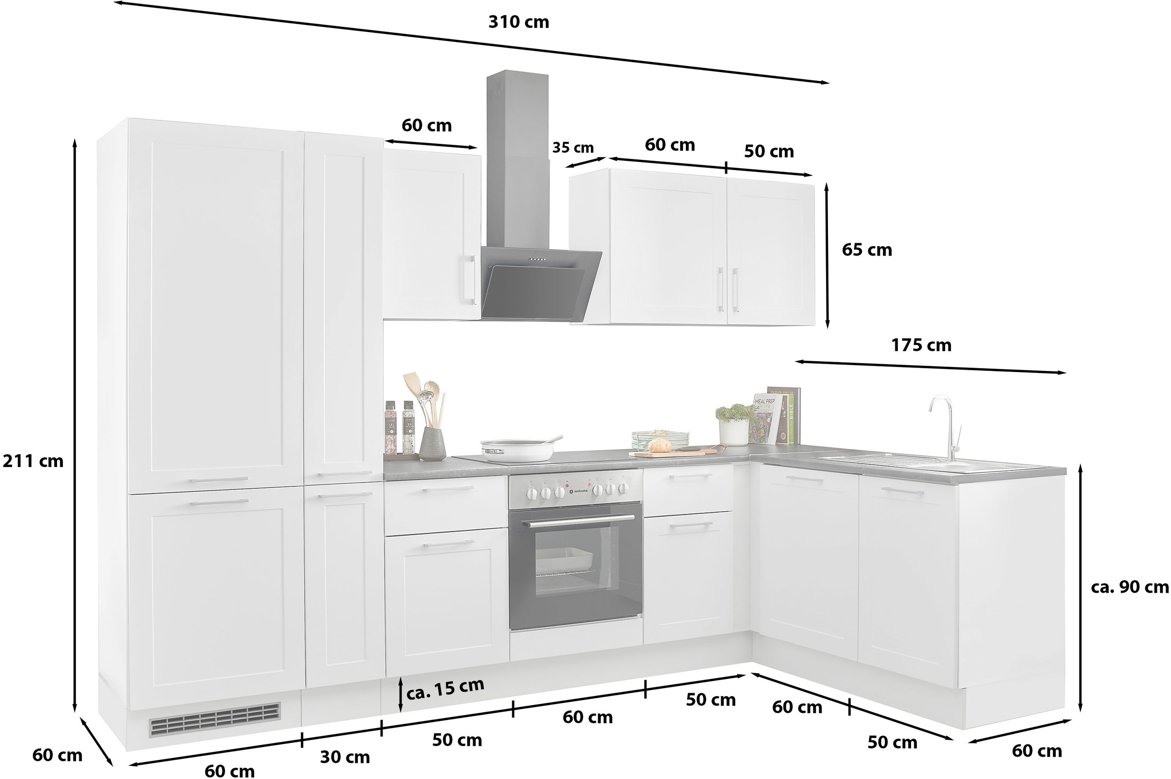 BASIC by Balculina Winkelküche »Marsi«, Stellmaße 310x175 cm, wahlweise mit E-Geräten, mit Soft-Close-Funktion