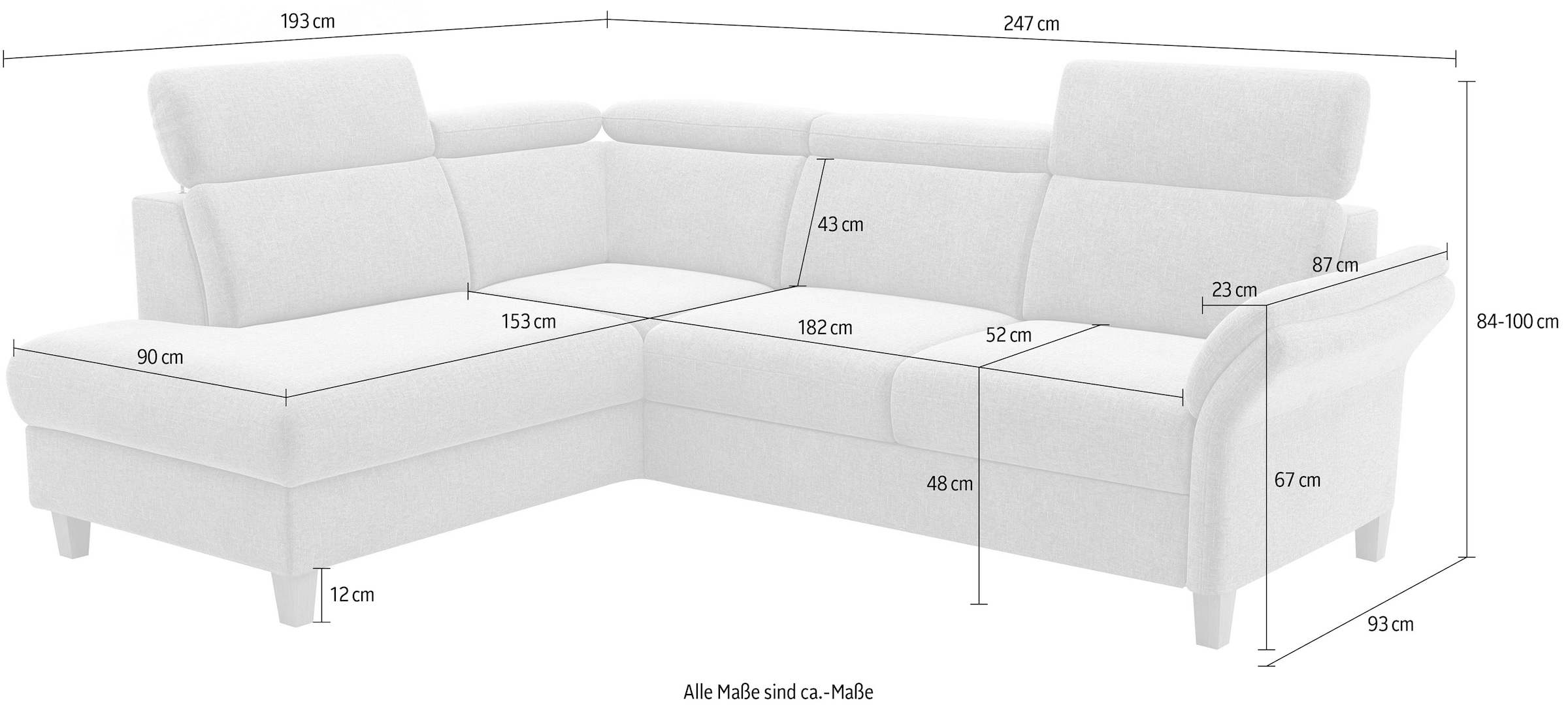 Home affaire Ecksofa »Glendale, L-Form« inkl. Kopfteilverstellung, wahlweise mit Vorziehsitz und Bettkasten