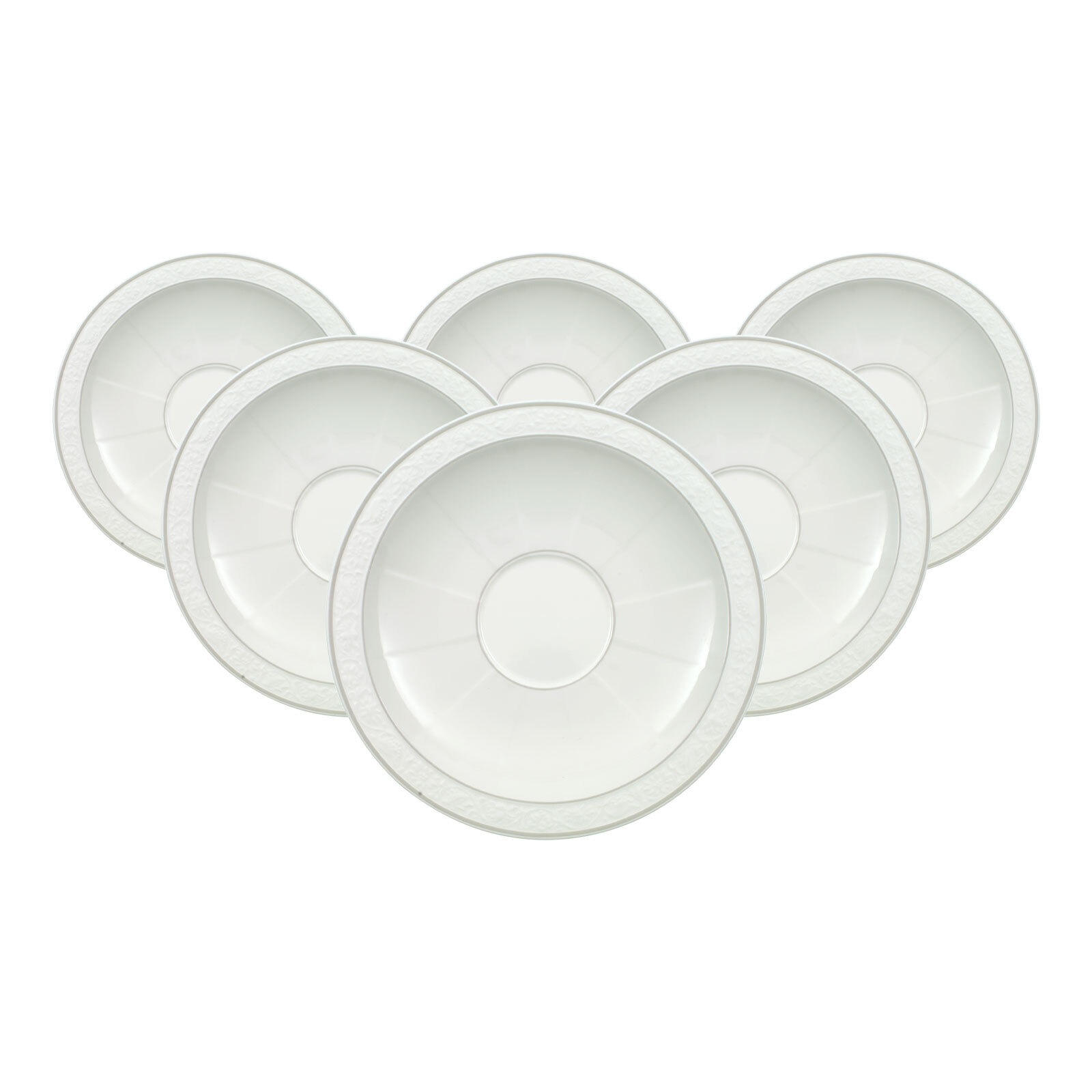 Villeroy & Boch Untertasse "Cappuccinountertassen Gray Pearl ø 18,5 cm 6er Set weiß" Spülmaschinengeeignet, Mikrowellengeeignet