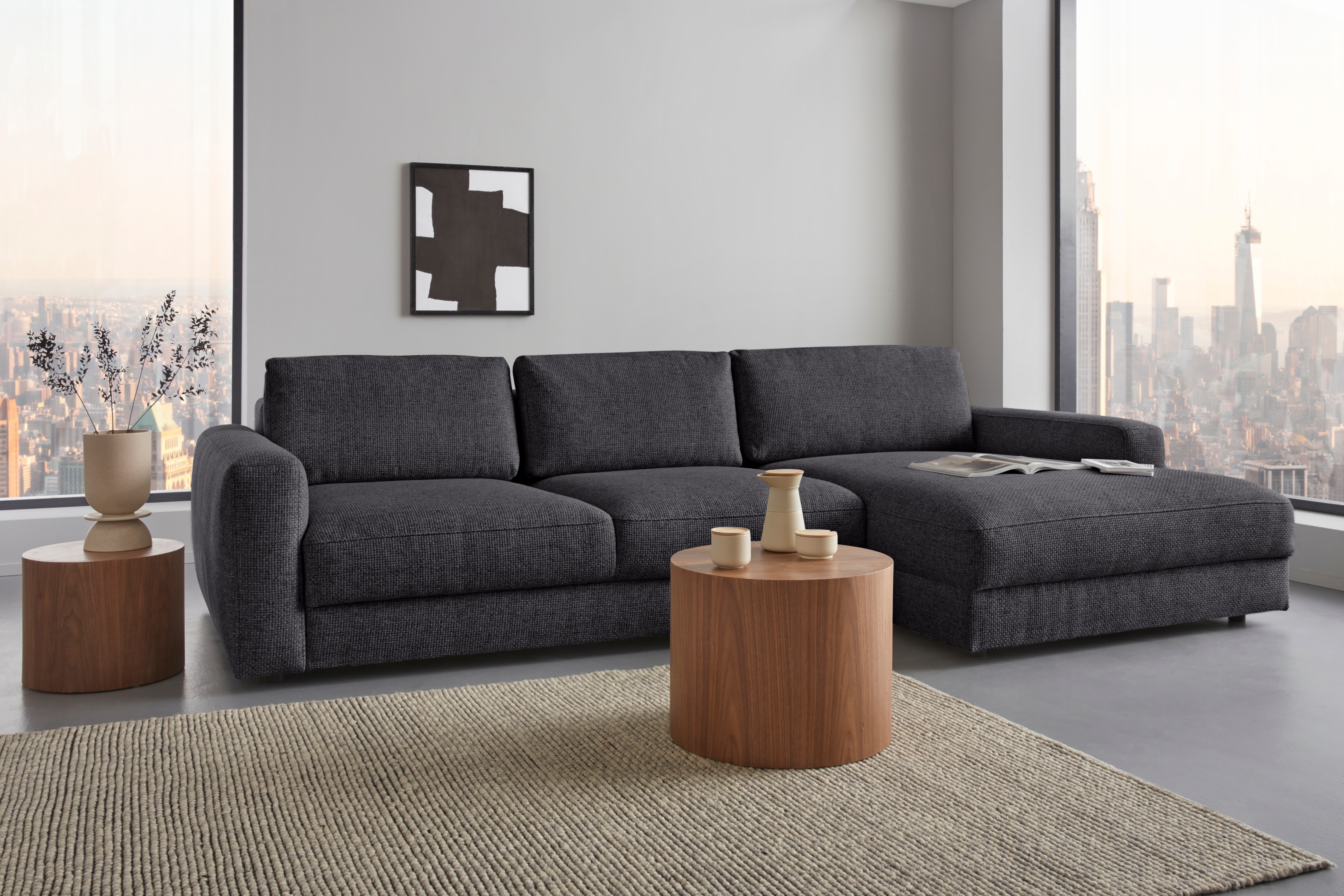 Home affaire Ecksofa "Bloomfield, elegant, viel Platz, Mega Couch, Breite 303cm, L-Form" extra tiefe Sitzfläche, wahlweise mit Sitztiefenverstellung