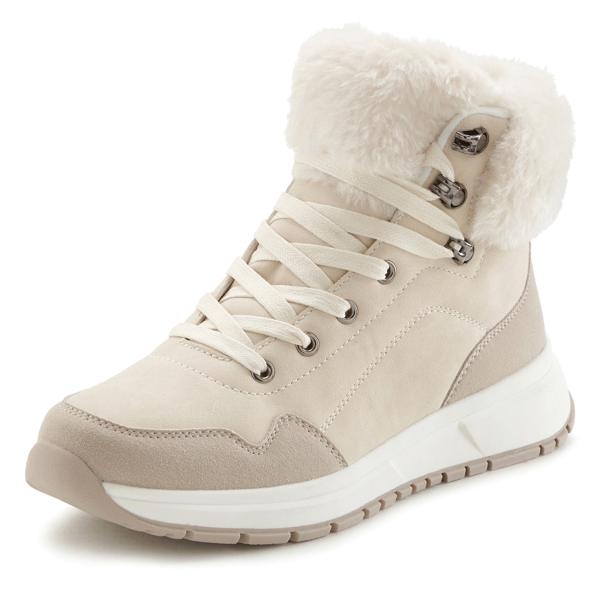 LASCANA Winterstiefelette »High Top Sneaker, Schnürschuh, Boots, Stiefelette«, aus wasserabweisendem Material mit Warmfutter VEGAN