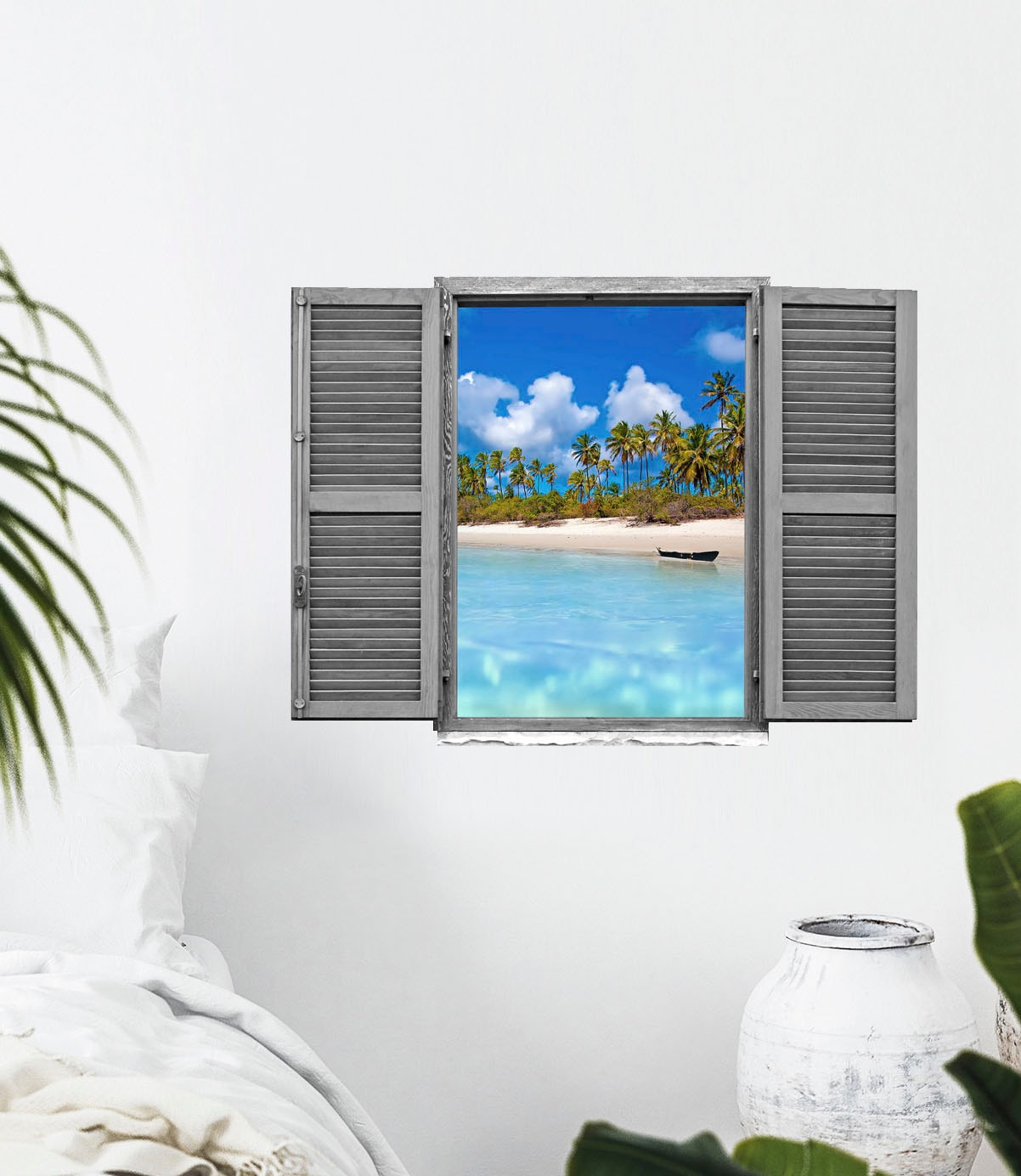 queence Wandtattoo »Strand mit Palmen«, (1 St.), Wandsticker, Wandbild, selbstklebend, 3D, Fenster