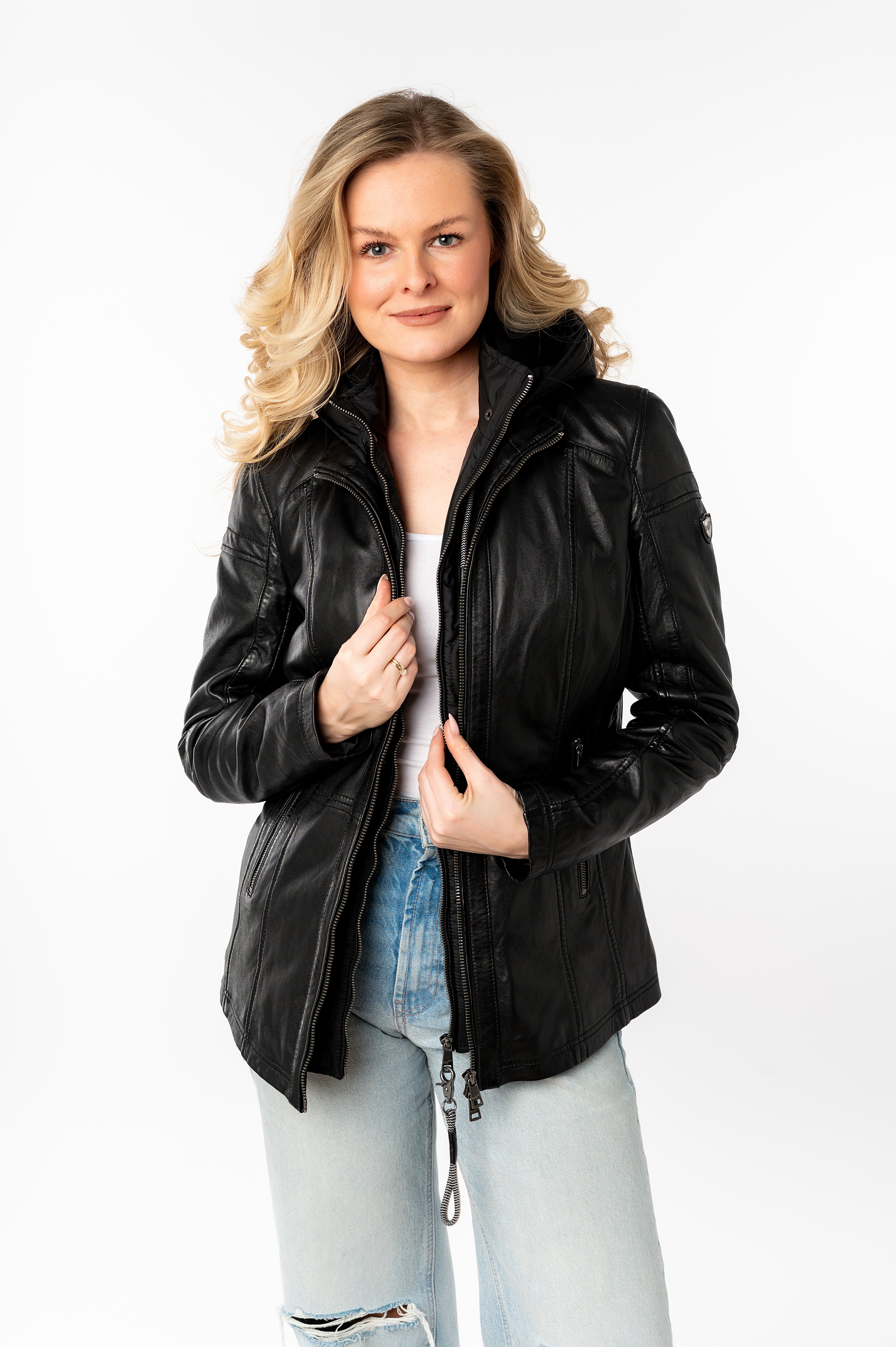 Thumbnail - Mauritius Lederjacke "MWTaja" mit Kapuze mit Stehkragen