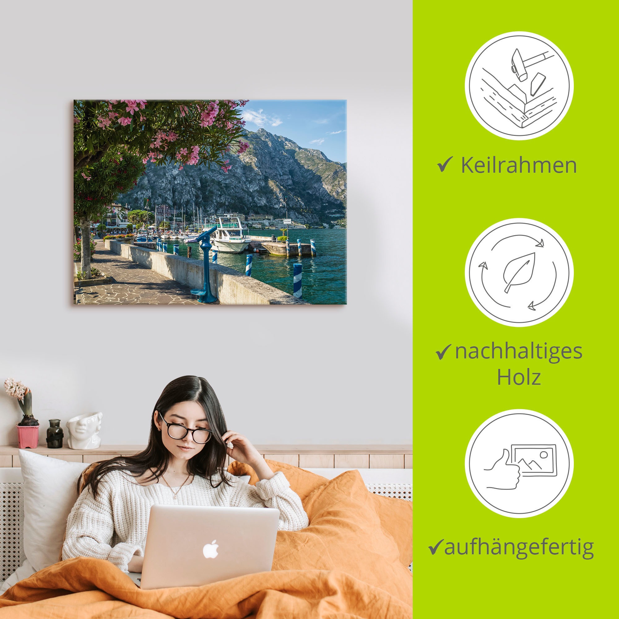 Artland Leinwandbild »Gardasee Hafen Limone sul Garda I«, Europa, (1 St.), auf Keilrahmen gespannt