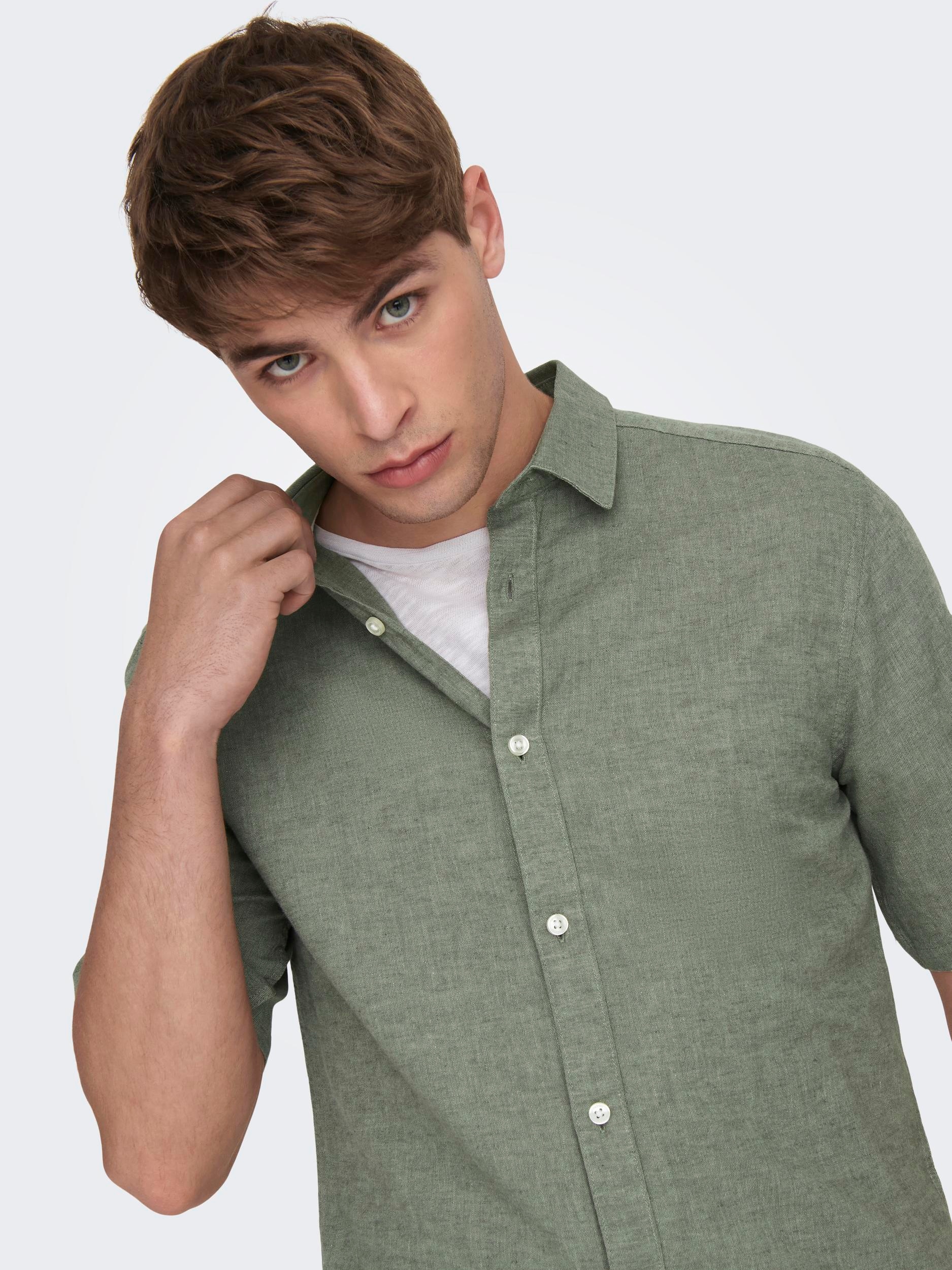 ONLY & SONS Kurzarmhemd »ONSCAIDEN SS SOLID LINEN SHIRT NOOS«