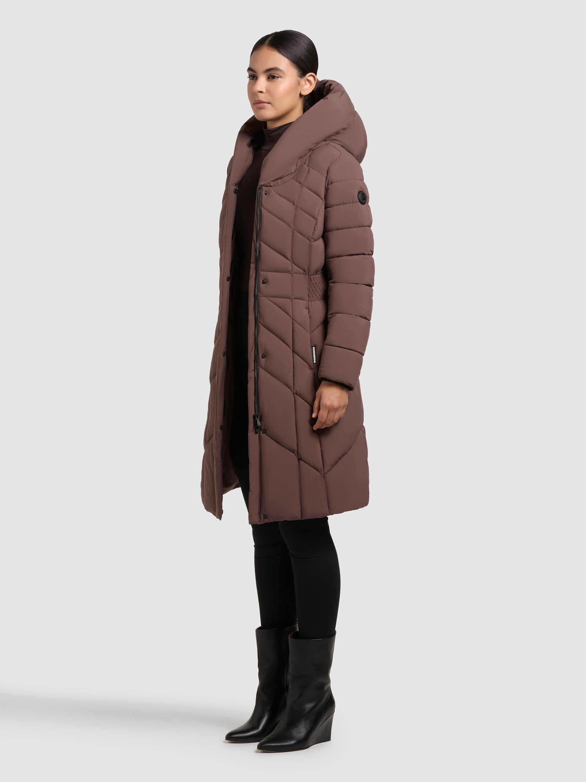 Steppmantel KHUJO "LAIO 2IN1 (EINSATZ HERAUSNEHMBAR)", Damen, Gr. XS, orchid lila, 100% Polyester, unifarben, eingesetzt Rippstrickbündchen mit Windstopper, Mäntel Steppmantel 2