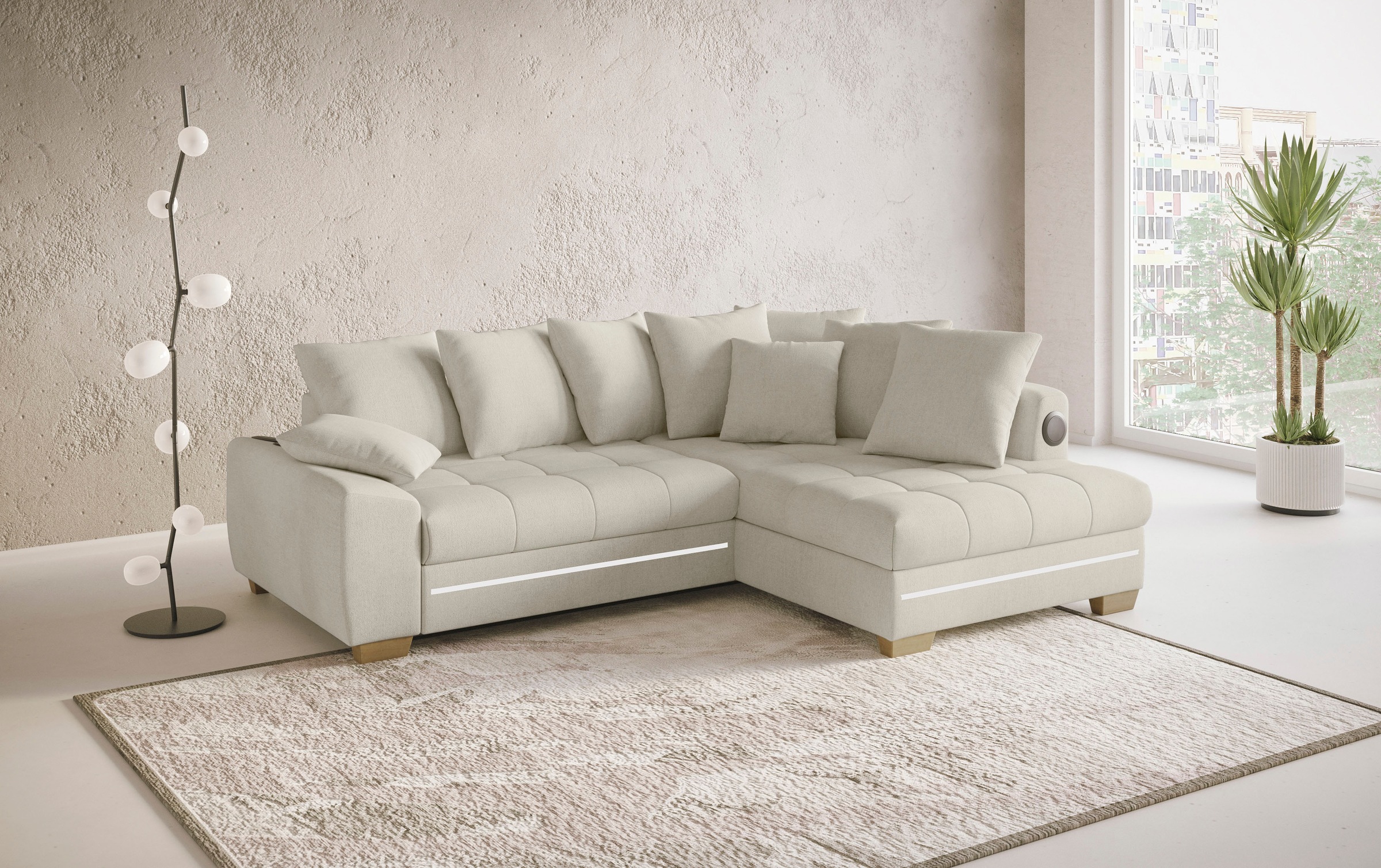 Mr. Couch Ecksofa »Nikita II, L-Form«, mit Kaltschaum, RGB-LED, Soundsystem, wahlweise mit Bett, Bettkasten