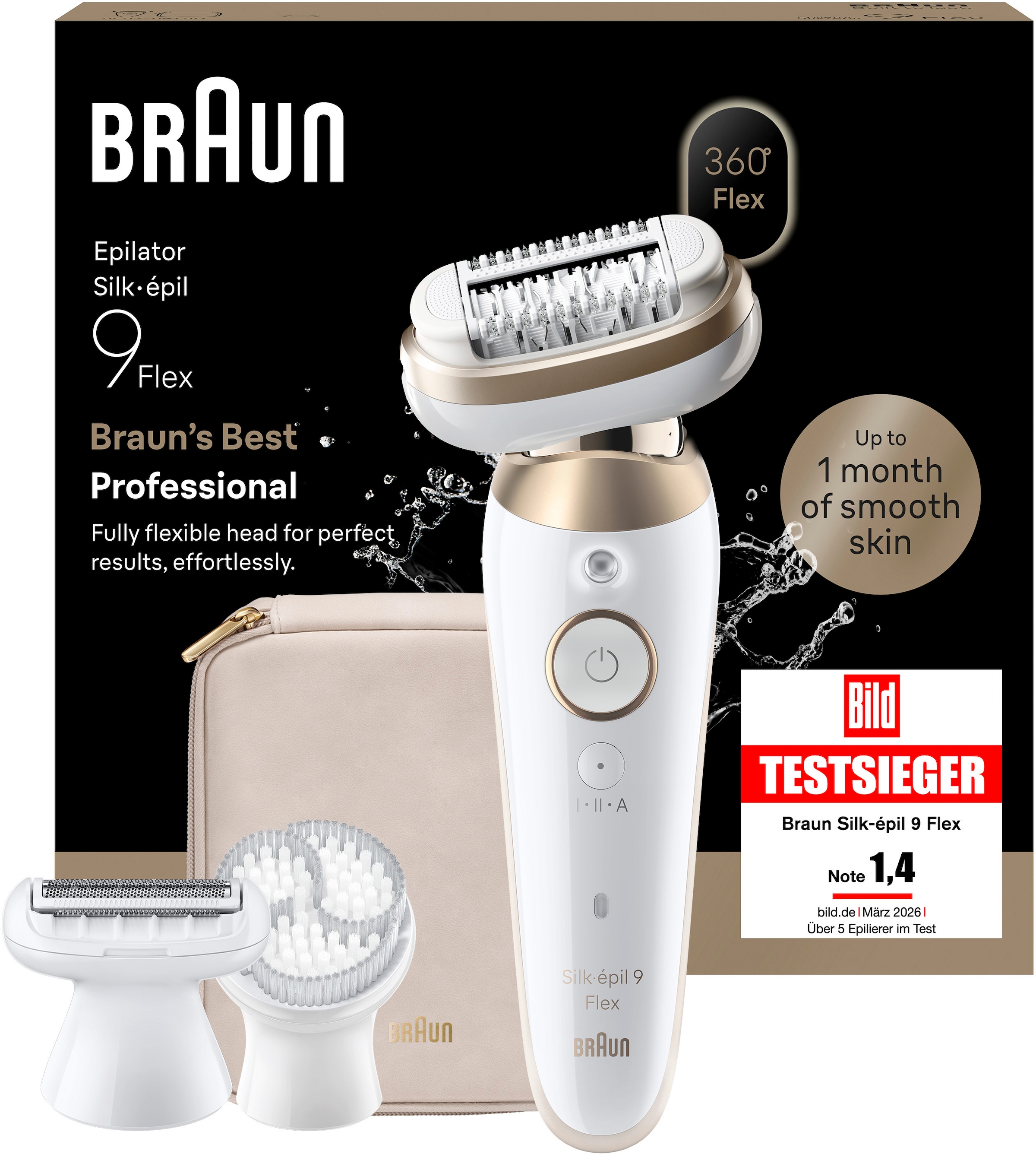 Braun Damen Weiß Gold Epilierer "Silk-Épil 9 Ses9-060 3D" 360 Flex Wet & Dry Smartlight Rasieraufsatz Trimmeraufsatz von Baur