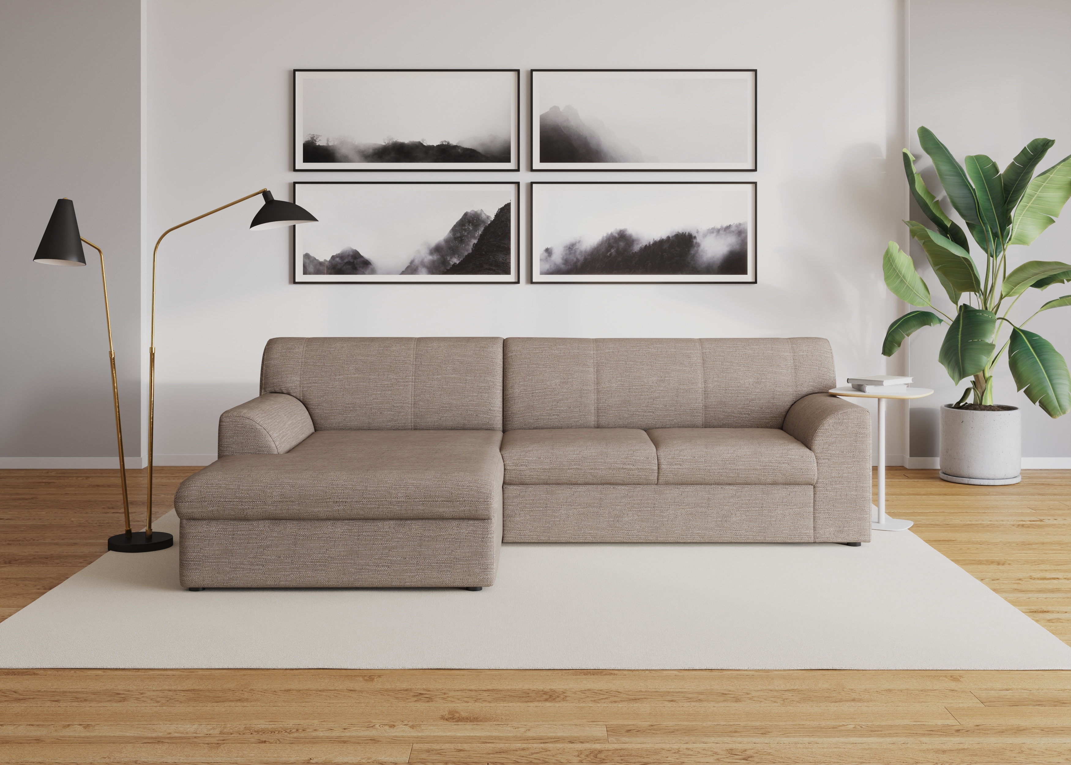 DOMO collection "Topper, elegant und zeitlos, kompaktes Stellmaß 245/155cm, L-Form" mit Recamiere, wahlweise mit Schlaffunktion