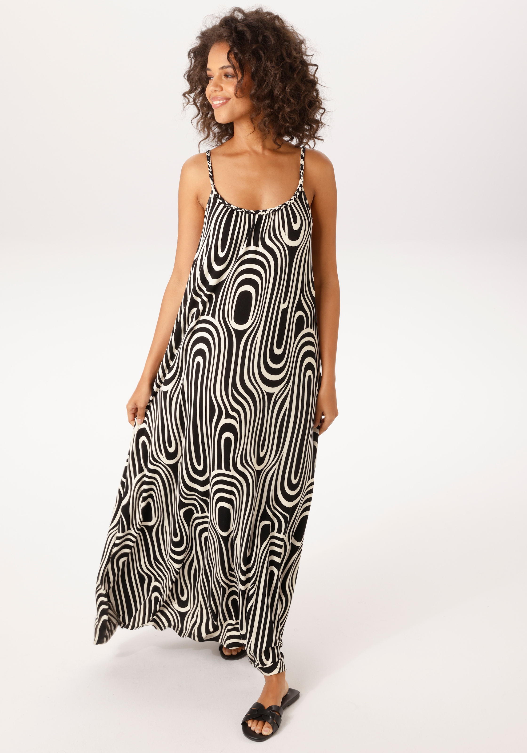 Aniston CASUAL Sommerkleid Eingrifftaschen mit geflochtenen Spagetti-Träger günstig online kaufen