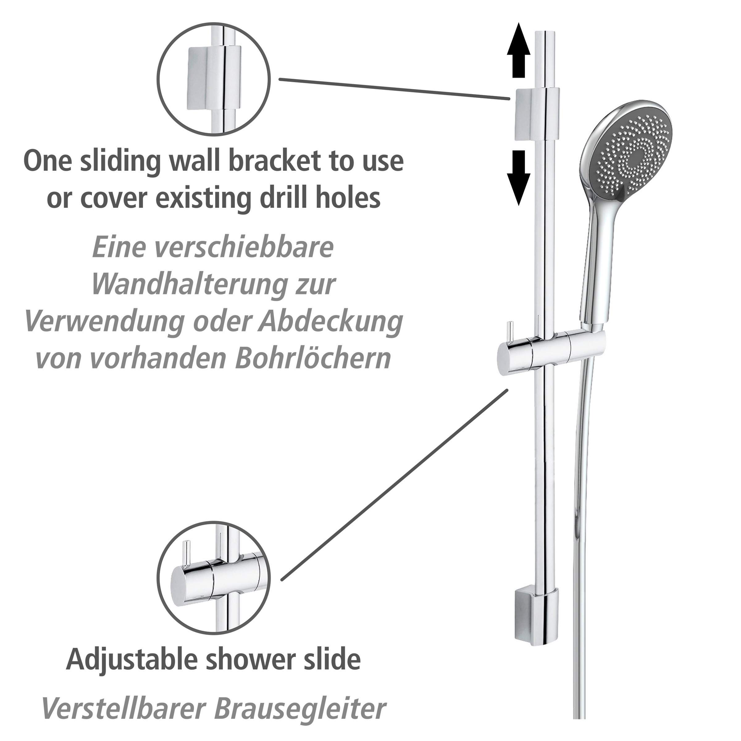 WENKO Stangenbrause-Set »Watersaving«, Chrom, Länge Stange: 70 cm