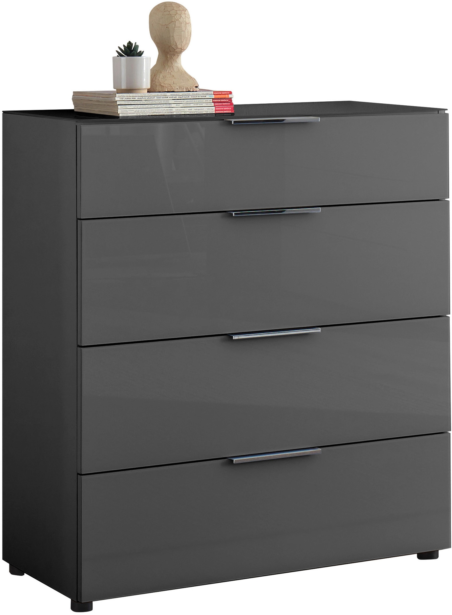 HBZ Kommode »Santorin Mehrzweckschrank mit Schubkästen, BxHxT 90x99x40 cm«, (1 St.), Mit 4 Schubkästen mit Softclose, Glasfront und Glasoberboden