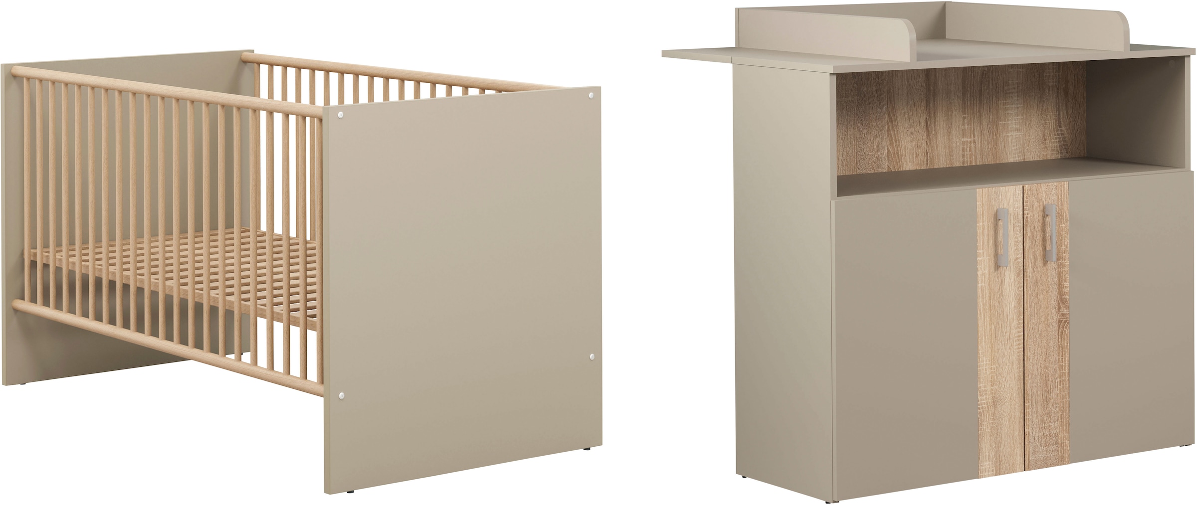 trendteam Babymöbel-Set Beja Set, 2 tlg. Babyzimmermöbel: Kinderbett und Wickelkommode - silberfarbene Griffe