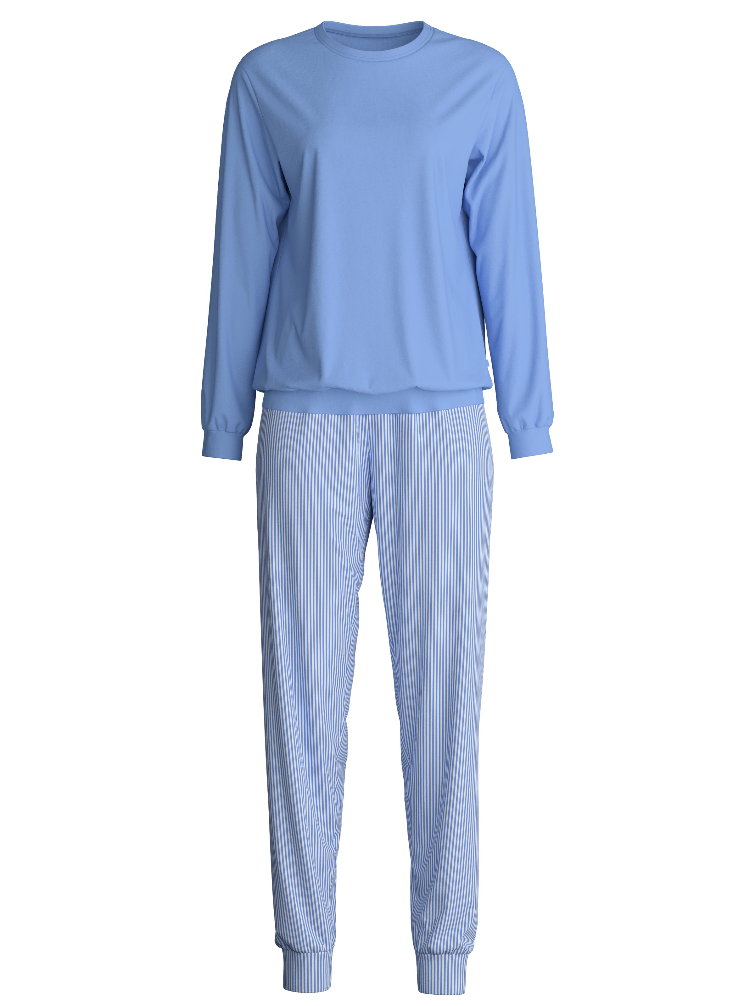 CALIDA Schlafanzug "Lovely Nights", (2 tlg.), Oberteil uni, Hose gestreift, günstig online kaufen