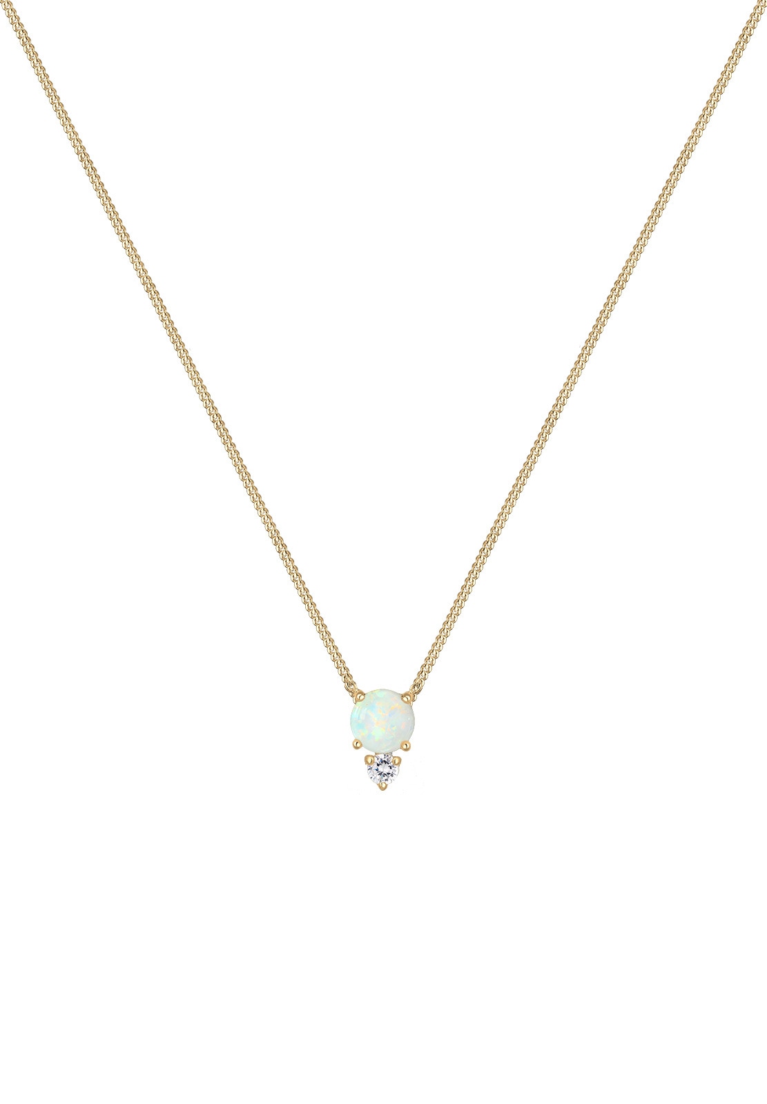 Elli Collierkettchen »Zirkonia Synthetischer Opal Weiß 925 Sterling Silber vergoldet«