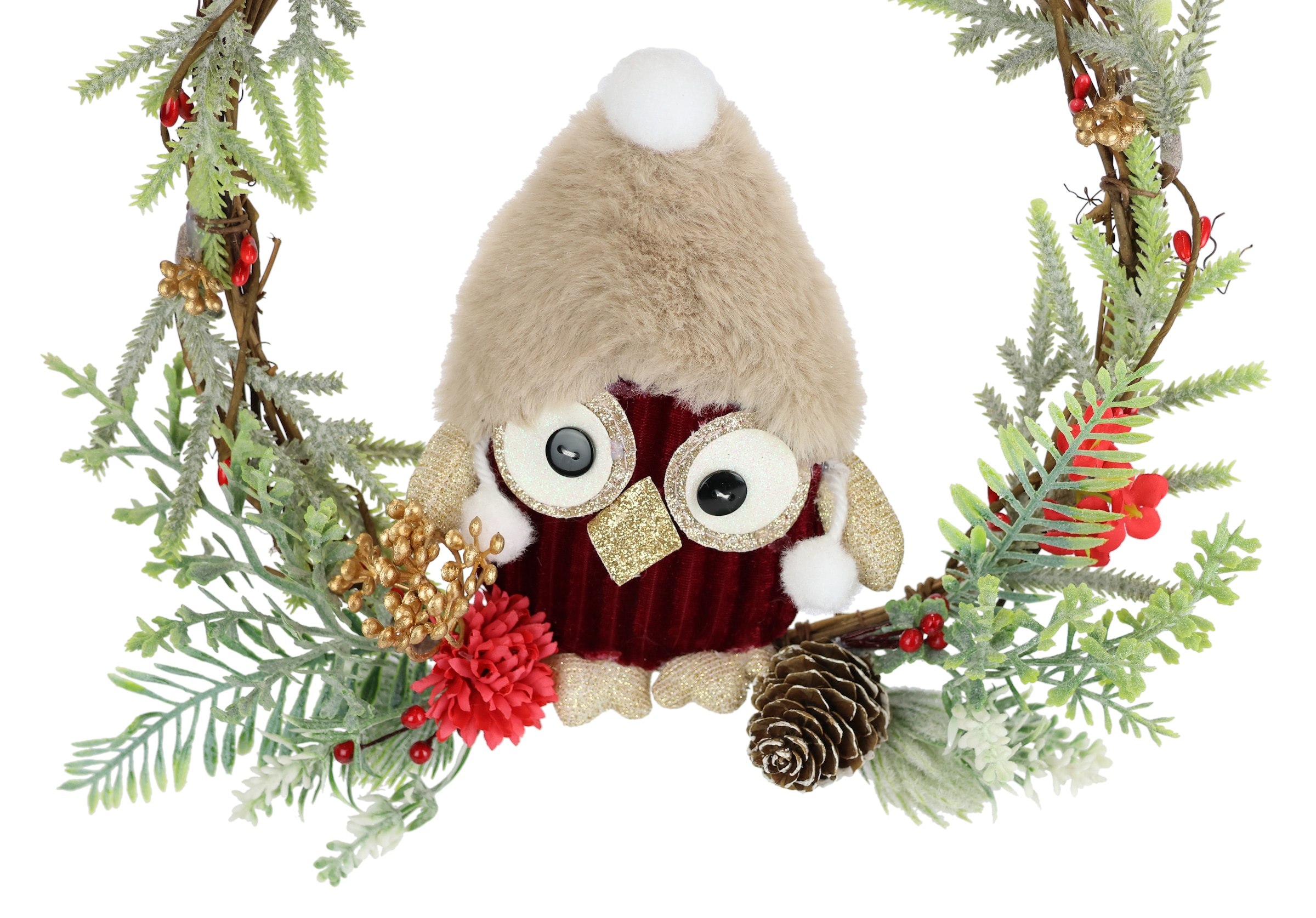 I.GE.A. Kunstkranz »Tannen-Kranz Eule/Beeren/Tanne«, Dekorierter Weihnachtskranz Deko Weihnachtsdeko Türkranz Adventskranz