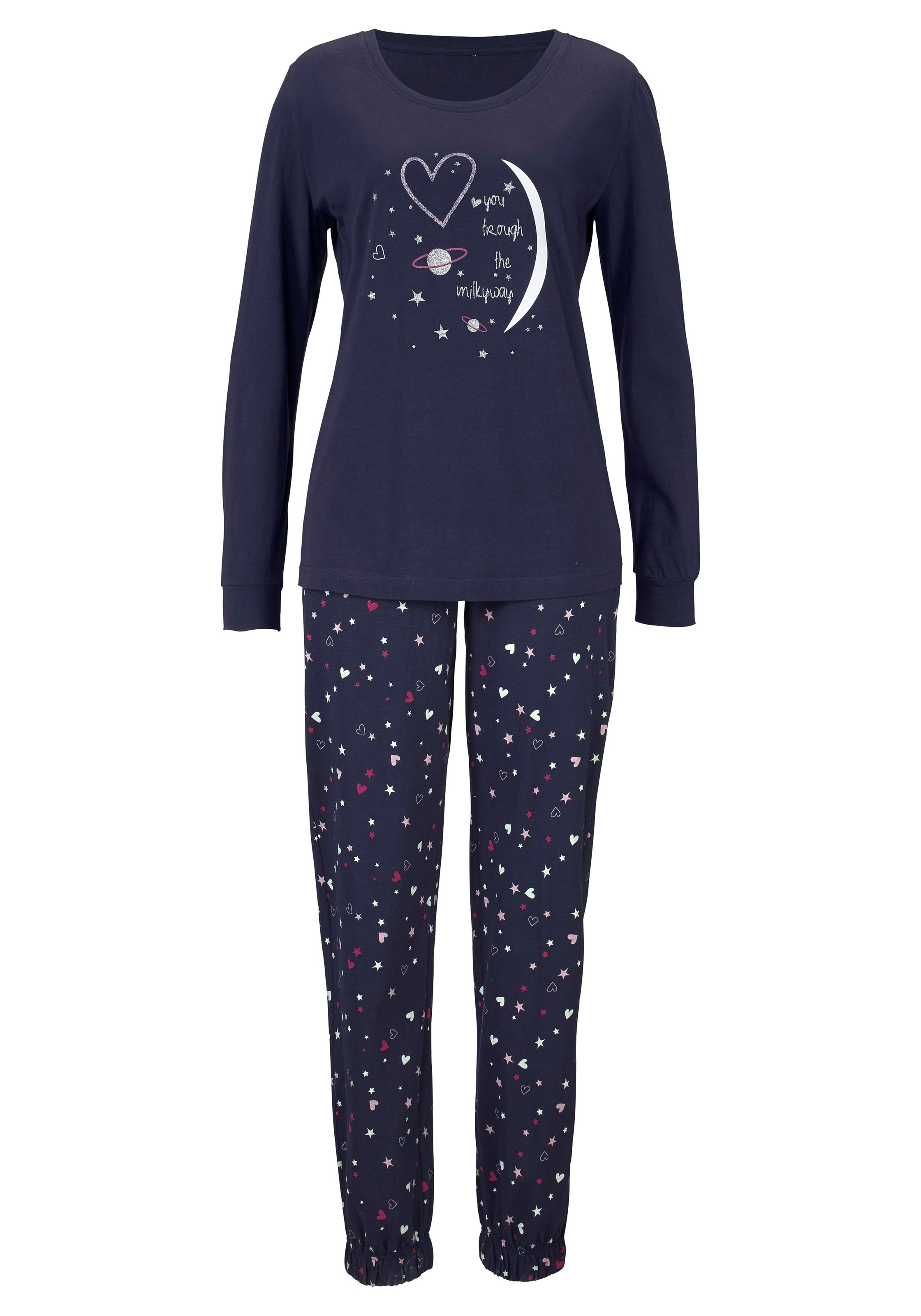 Vivance Dreams Pyjama, (2 tlg.), mit glitzerndem Print günstig online kaufen