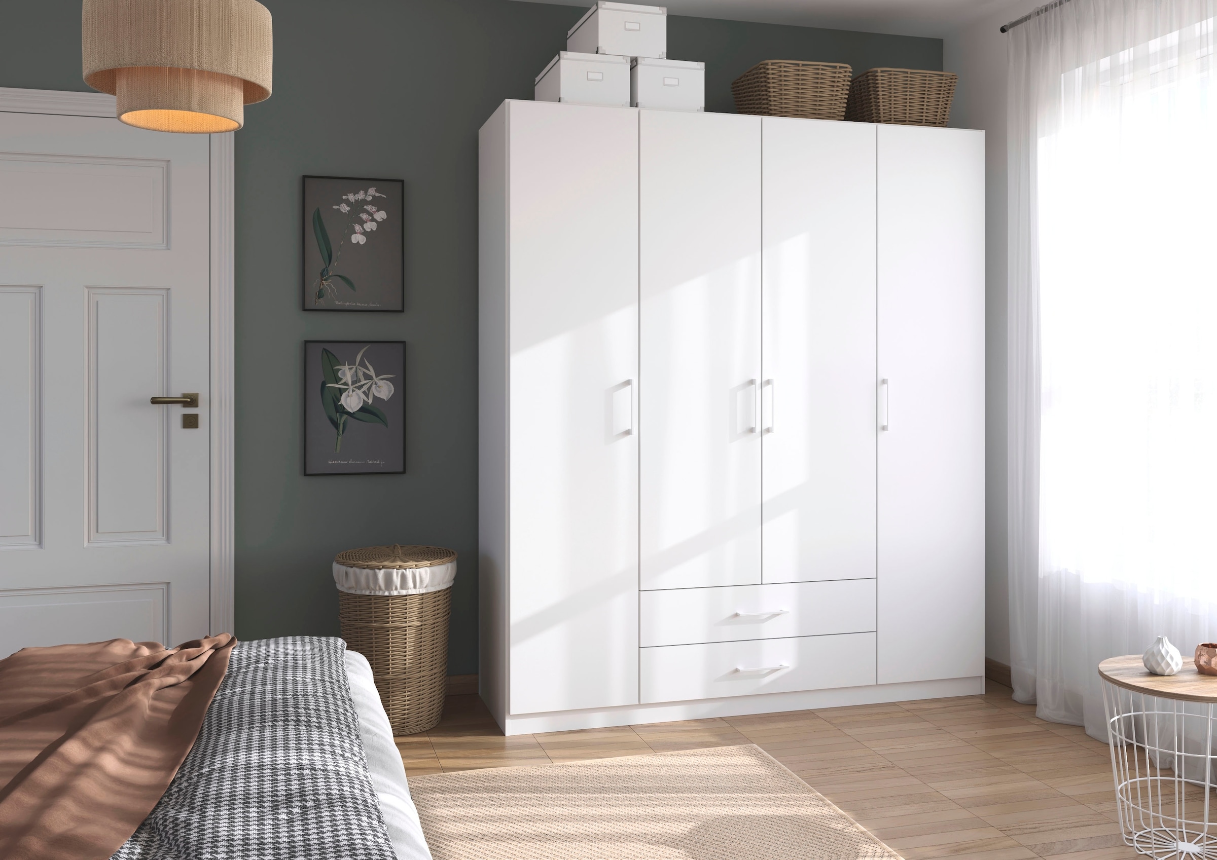 rauch Drehtürenschrank "Kleiderschrank Garderobe GAMMA Breiten 181 cm" in 3 Ausstattungen BASIC/CLASSIC/PREMIUM (inkl. SOFT-CLOSE-Funktion), mit Schubladen, verschiedene Griff-Varianten TOPSELLER MADE IN GERMANY
