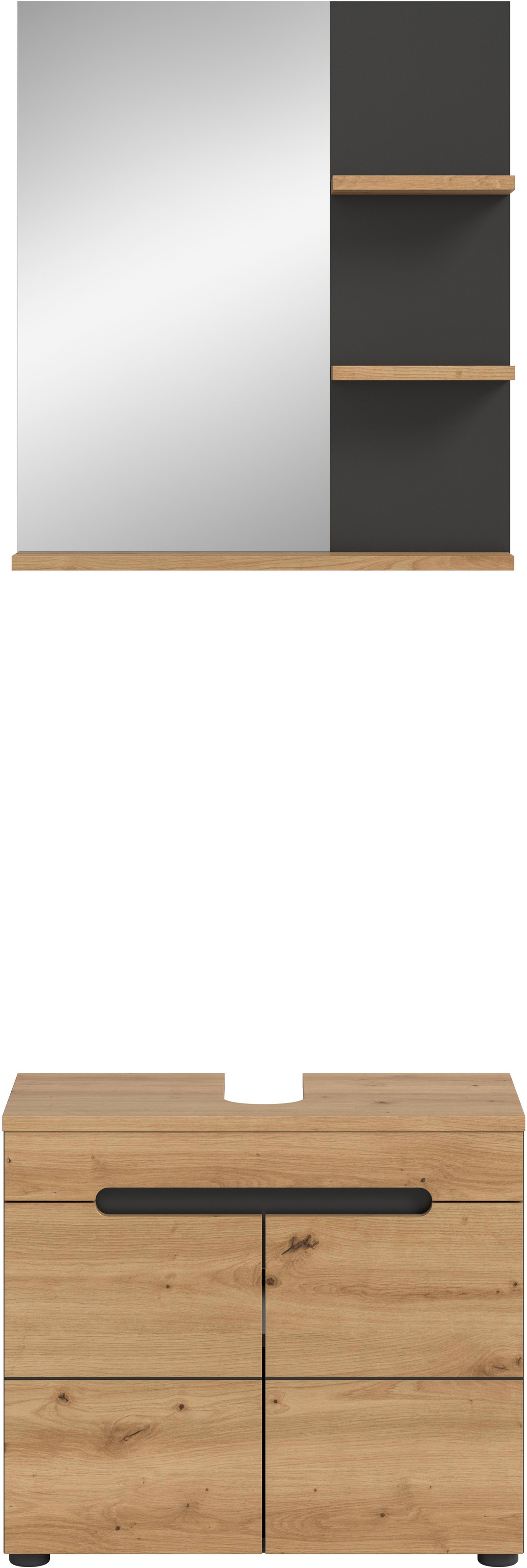 INOSIGN Badmöbel-Set »REHAT, 2-teilig, Breite 63 cm, mit grifflosen Fronten, bestehend aus:«, (2 St.), 1x Waschbeckenunterschrank & 1x Spiegelschrank
