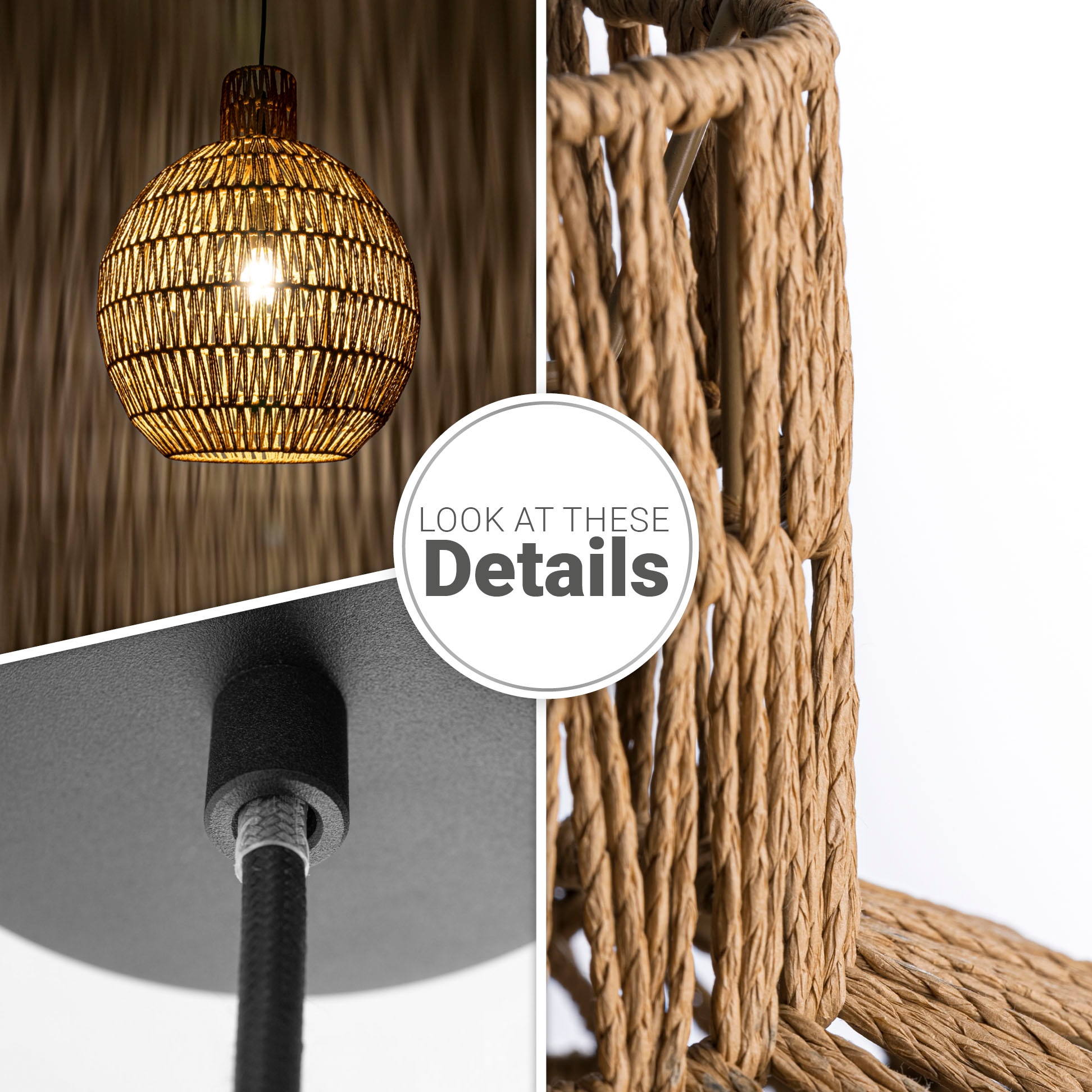 Paco Home Pendelleuchte Rustikal LED Boho Rattan BAUR Papier Lampe | Optik »ULLA«, Pendellampe E27 Korb