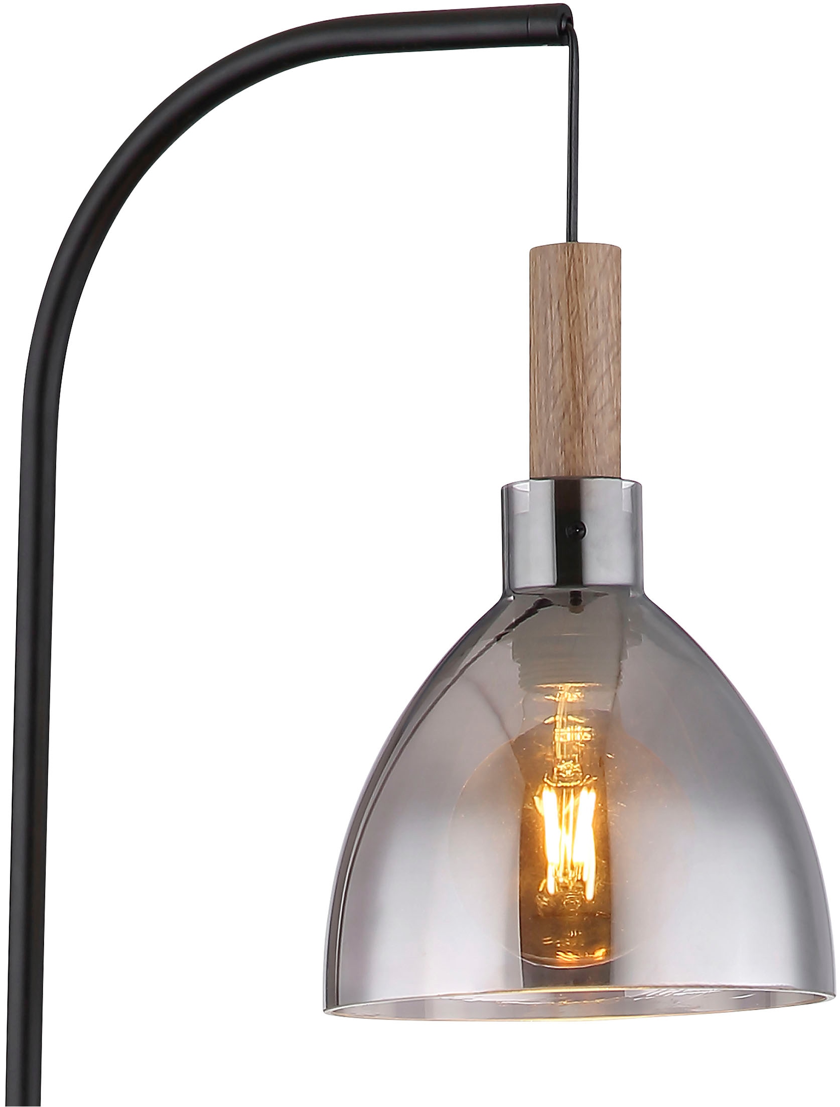 GLOBO LIGHTING Stehlampe »MATTEA« E27 1 Stk. Schwarze Stehleuchte mit rauchfarbenem Glas und Holzoptik