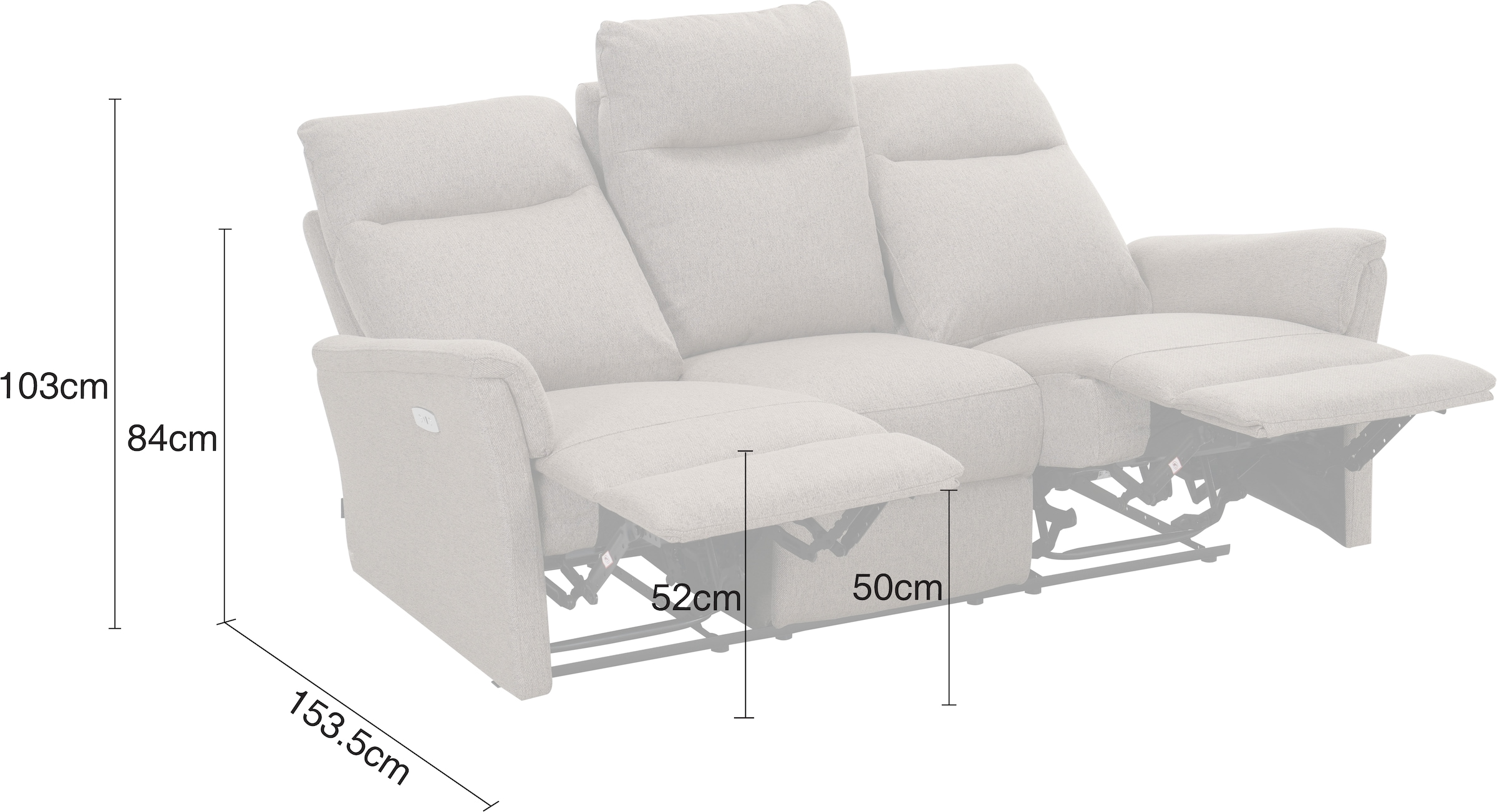 Home affaire 3-Sitzer »FINNARA, 3-Sitzer,elelektrische Relaxfunktion in 2 Sitzen, USB A/C« Liegefunktion 105°-135°, Federkern,