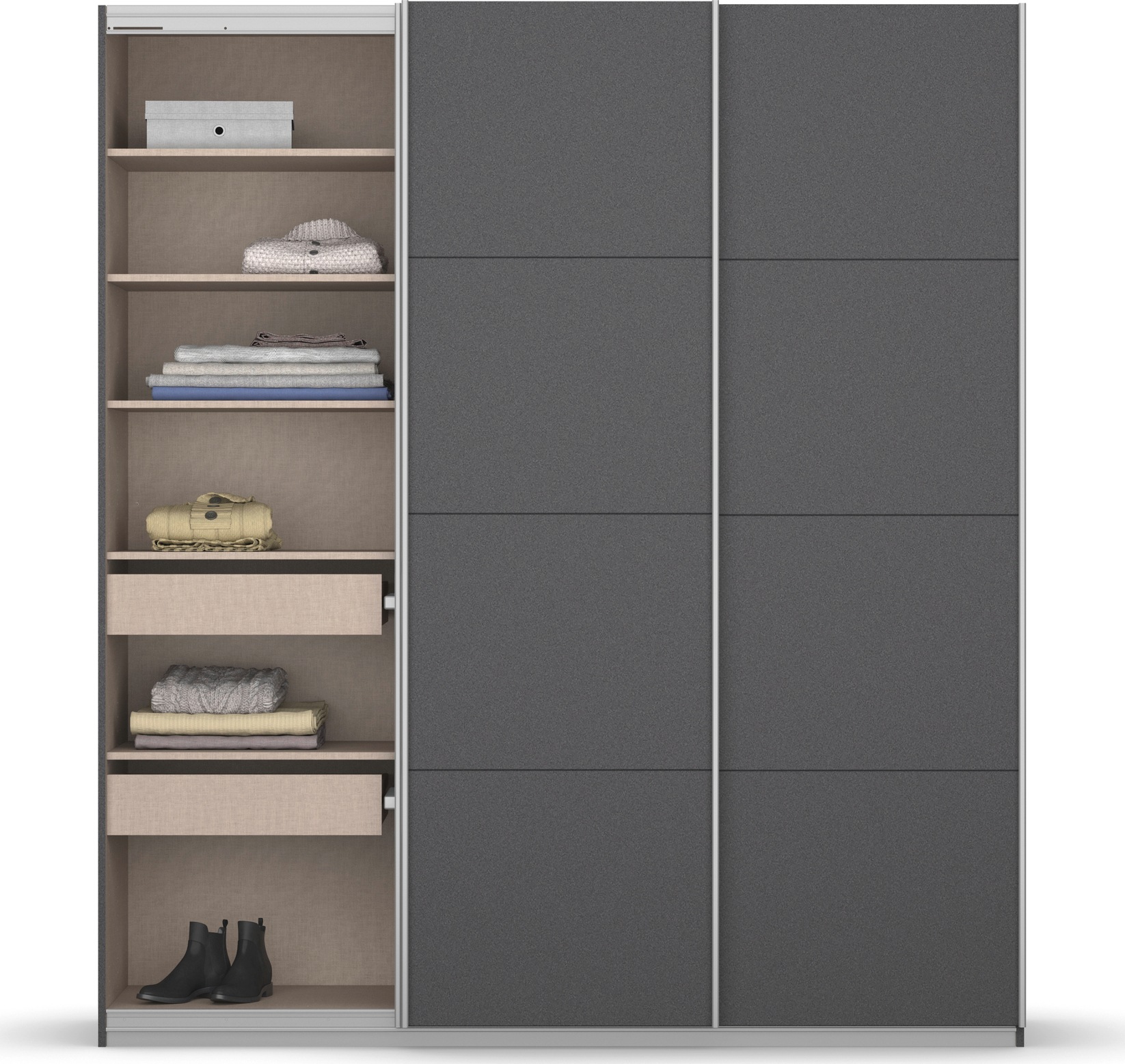 rauch Schwebetürenschrank »Kleiderschrank Schrank Garderobe KOLUNA mit Dekor-Front«, inkl. 2 Innenschubladen sowie extra Einlegeböden MADE IN GERMANY
